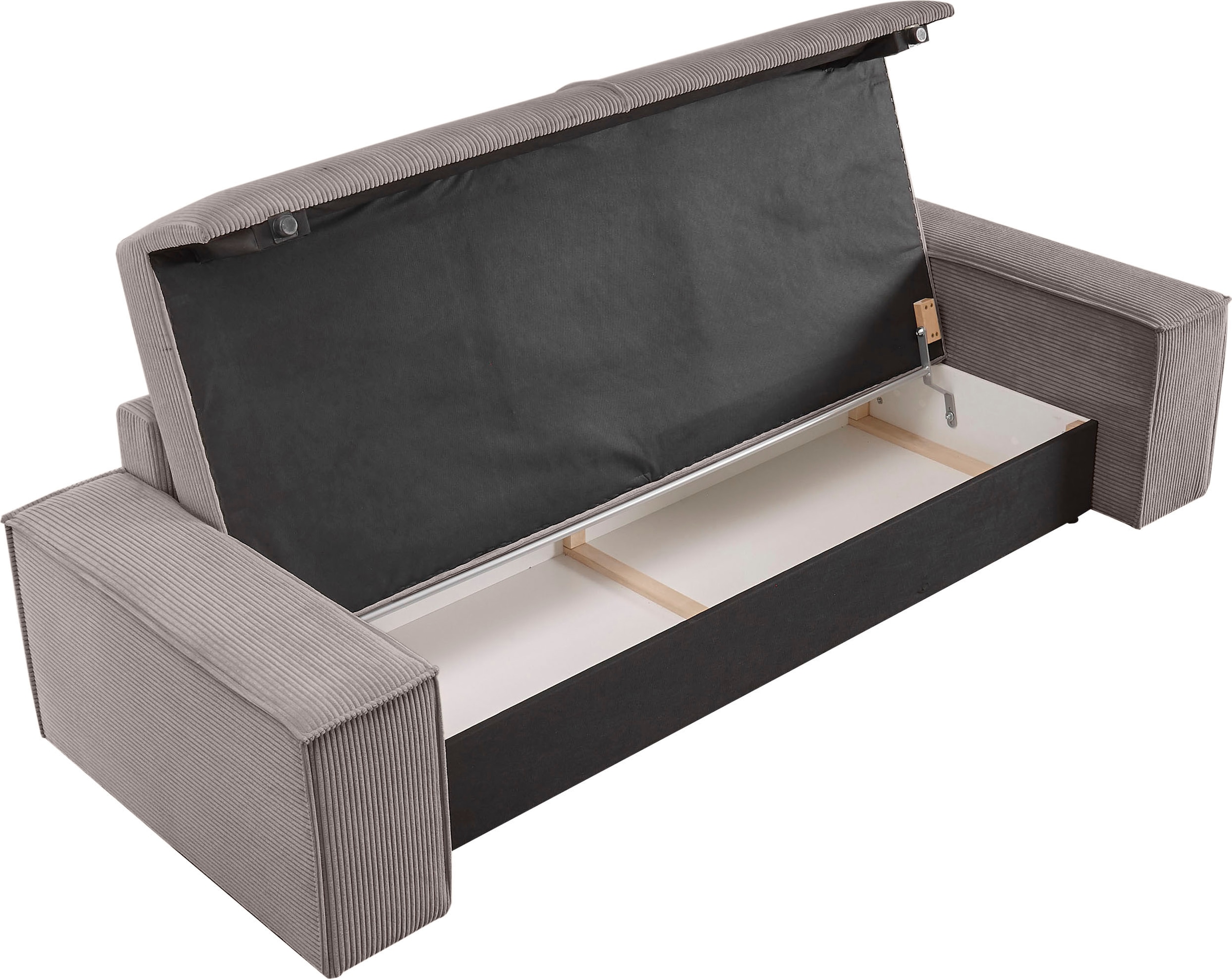 Home affaire 3-Sitzer »SHERWOOD Schlafsofa (257cm) Cord, Samtvelours, Vintage-Lederoptik«, Schlaffunktion mit Bettkasten (ca. 136/200cm)