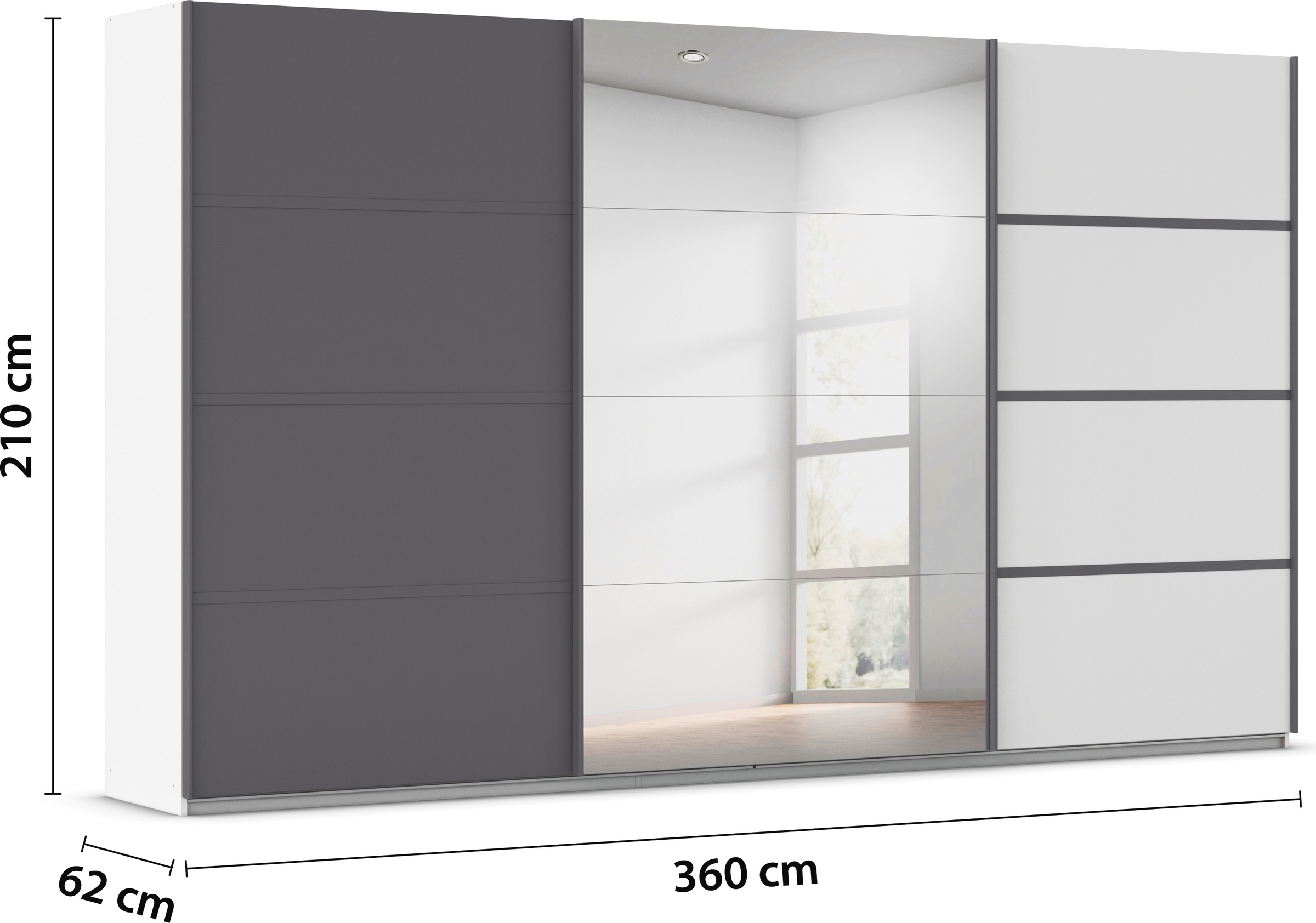 rauch Kleiderschrank »Schwebetürenschrank Garderobe Schrank TOP ANGEBOT Avola«, (in 3 verschiedenen Ausstattungen BASIC/CLASSIC/PREMIUM inkl. Spiegel), mit eleganten Zierleisten in Chrom, Schwarz oder Weiß MADE IN GERMANY