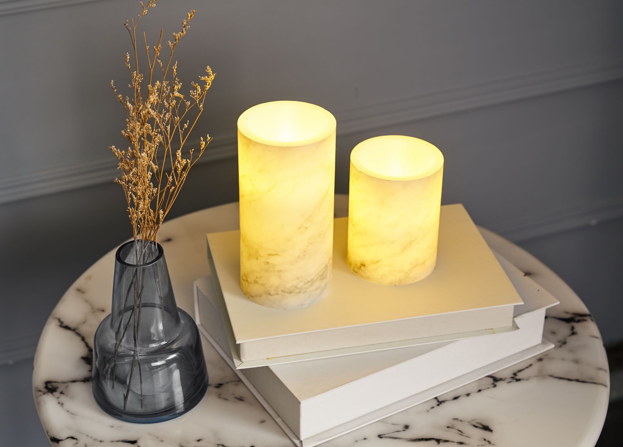 Pauleen LED Dekolicht »LED-Kerze Cosy Marble Candle Wachskerze, 2er Set«, mit Timer, Batterie, Marmor/Weiß