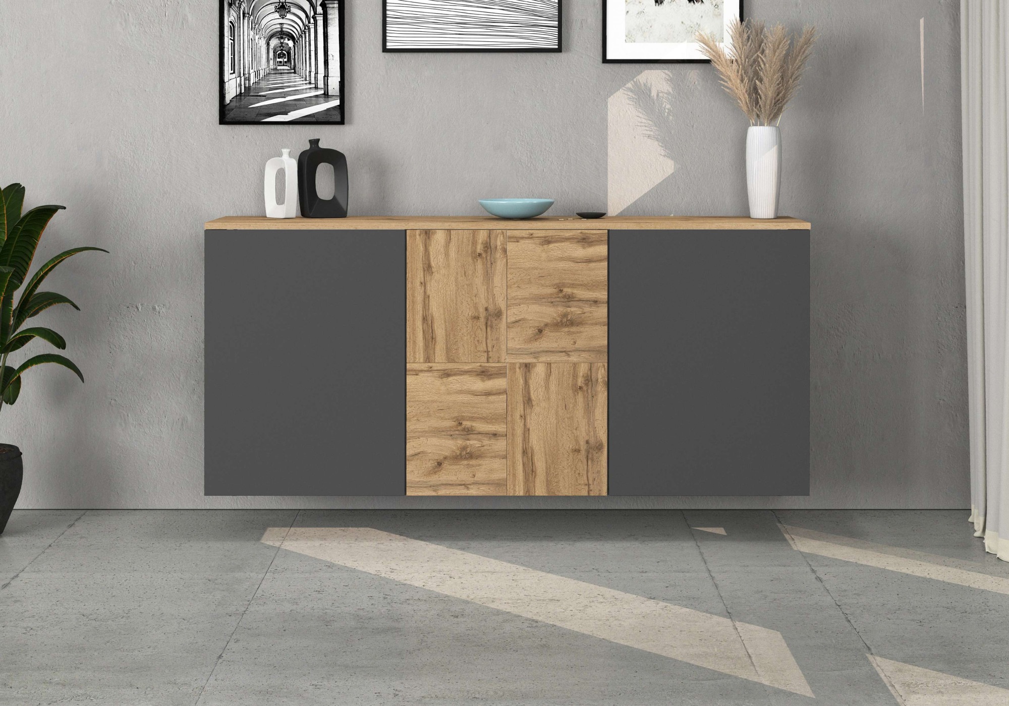 INOSIGN Sideboard »Sideboard ISEO, Kommode, Schrank, Kredenz« 1 Stk. tlg. stehend/hängend, 3 Türen, 6 Fächer, Breite 150 cm