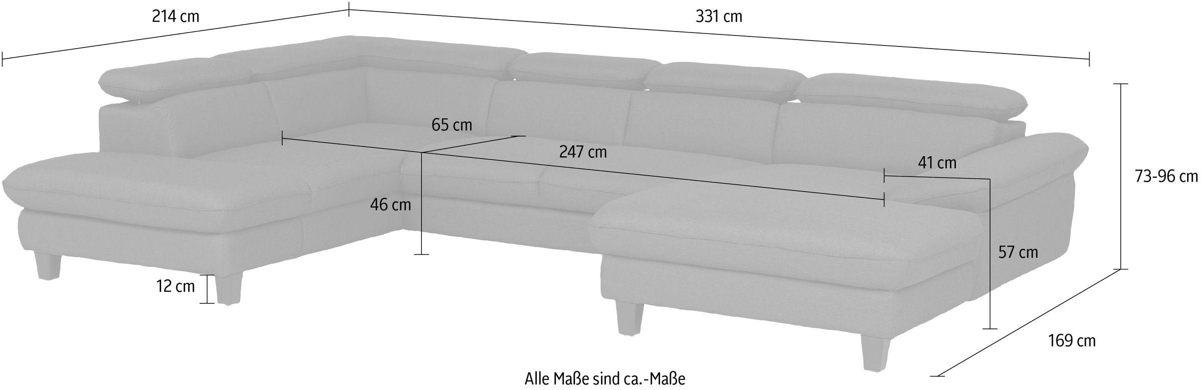 Home affaire Wohnlandschaft »Pilot U-Form«, mit Kopfteilverstellung, wahlweise mit Bettfunktion und Bettkasten