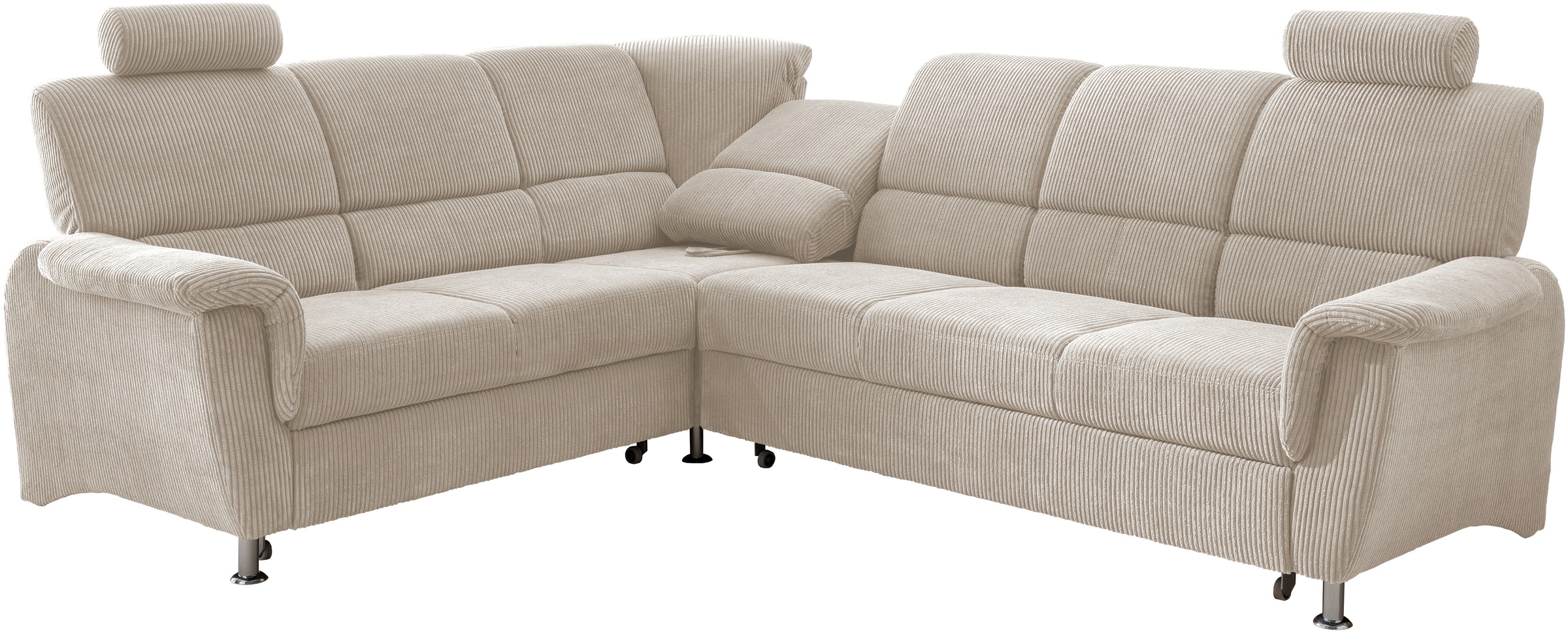 Home affaire Ecksofa »Pisa L-Form, mit Schlaffunktion, Stauraum, 2x höhenverstellbare«, Kopfstützen und Relaxfunktion im Eckelement