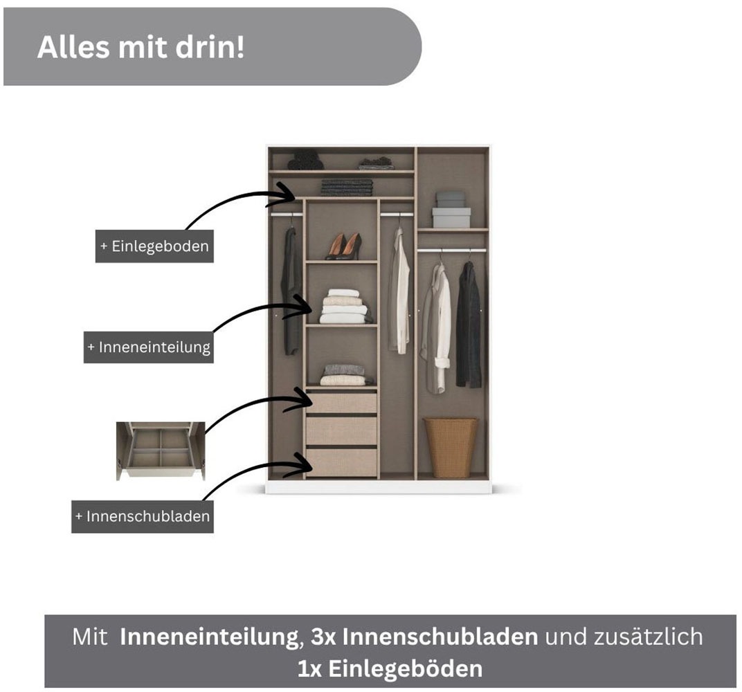 rauch Drehtürenschrank »Kleiderschrank Schrank Garderobe TOPSELLER OTELI inkl. Inneneinteilung«, (erhältlich in Breiten 91-360 cm, ab Breite 136cm inkl. Innenschubladen), mit zusätzlichen Einlegeböden, optional mit Spiegel MADE IN GERMANY