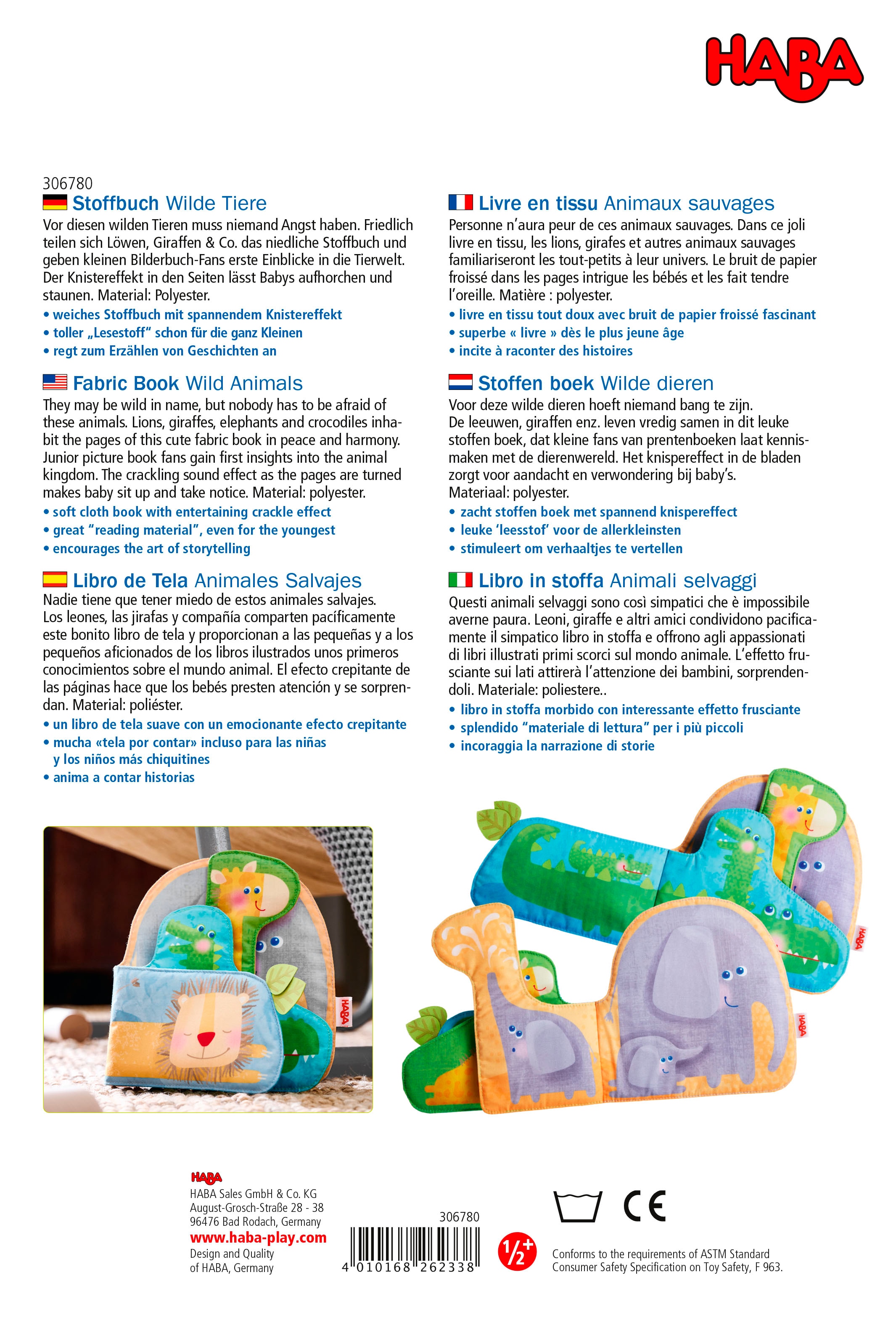 Haba Greifspielzeug »Stoffbuch Wilde Tiere«