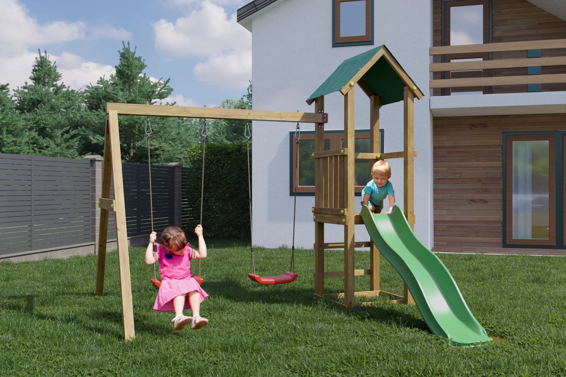 FUNGOO Spielturm »Lucas«, mit Schaukel & Rutsche