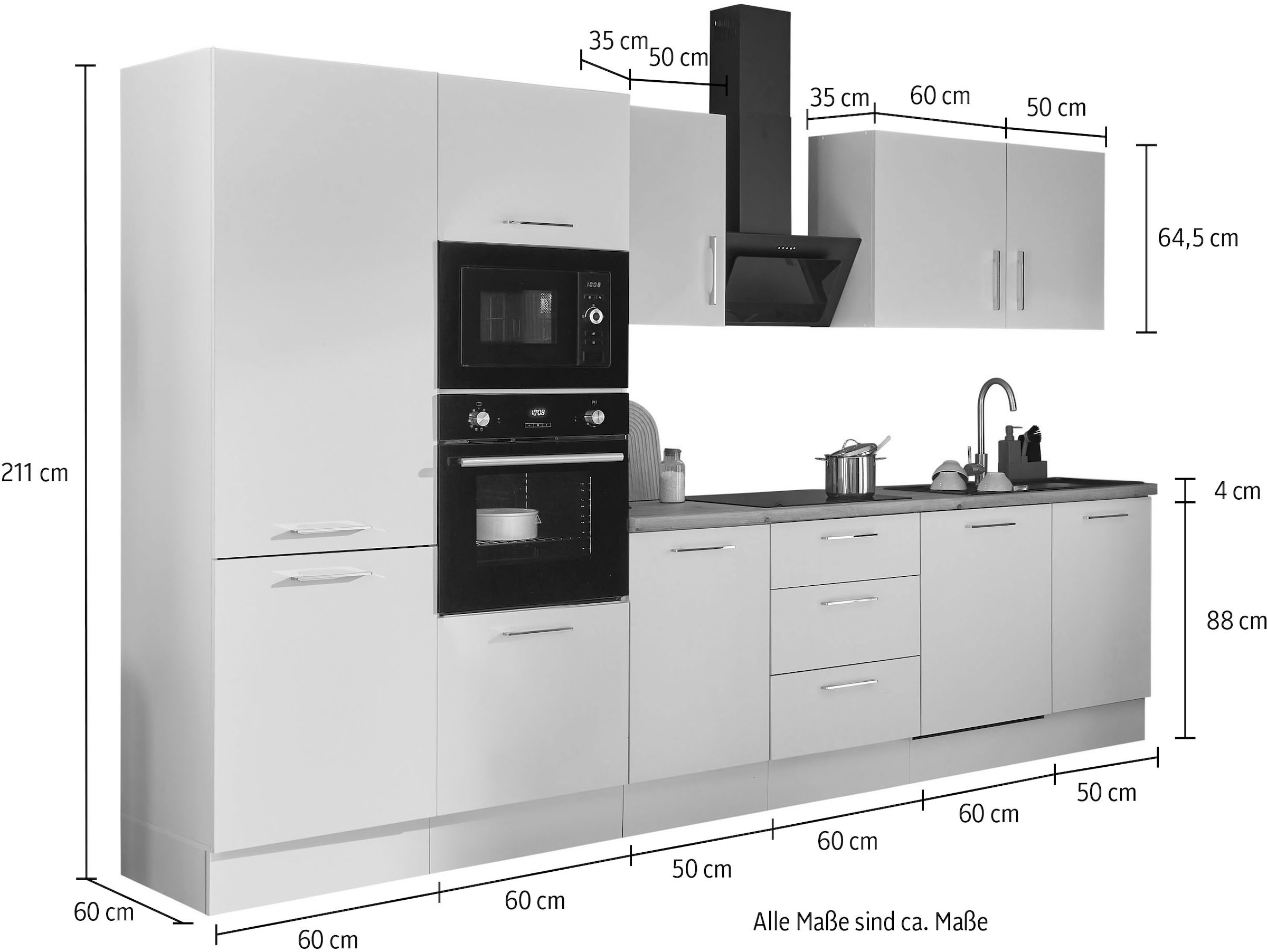 BASIC by Balculina Küchenzeile »Turin«, Breite 340 cm, wahlweise mit E-Geräten
