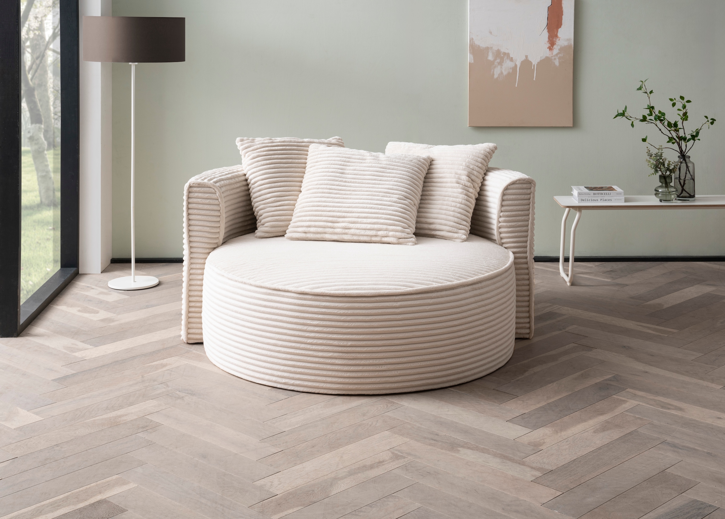 LeGer Home by Lena Gercke XXL-Sessel »Isalie, Lesesessel, Loveseat, inklusive Zierkissen«, extra große Sitzfläche, optional mit Hocker, Cord, Samt, Bouclé