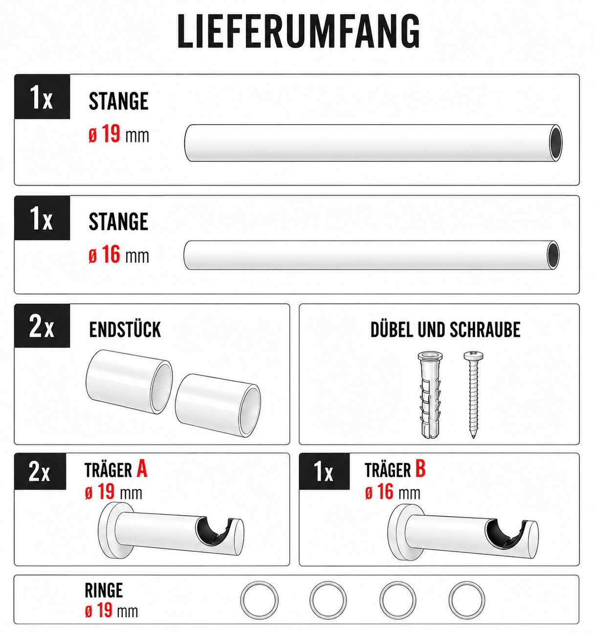 Liedeco Gardinenstange »Stilgarnitur "Zylinder" ausziehbar 16/19 mm« Ø 19 mm 1 läufig-läufig ausziehbar teleskopisch ausziehbar