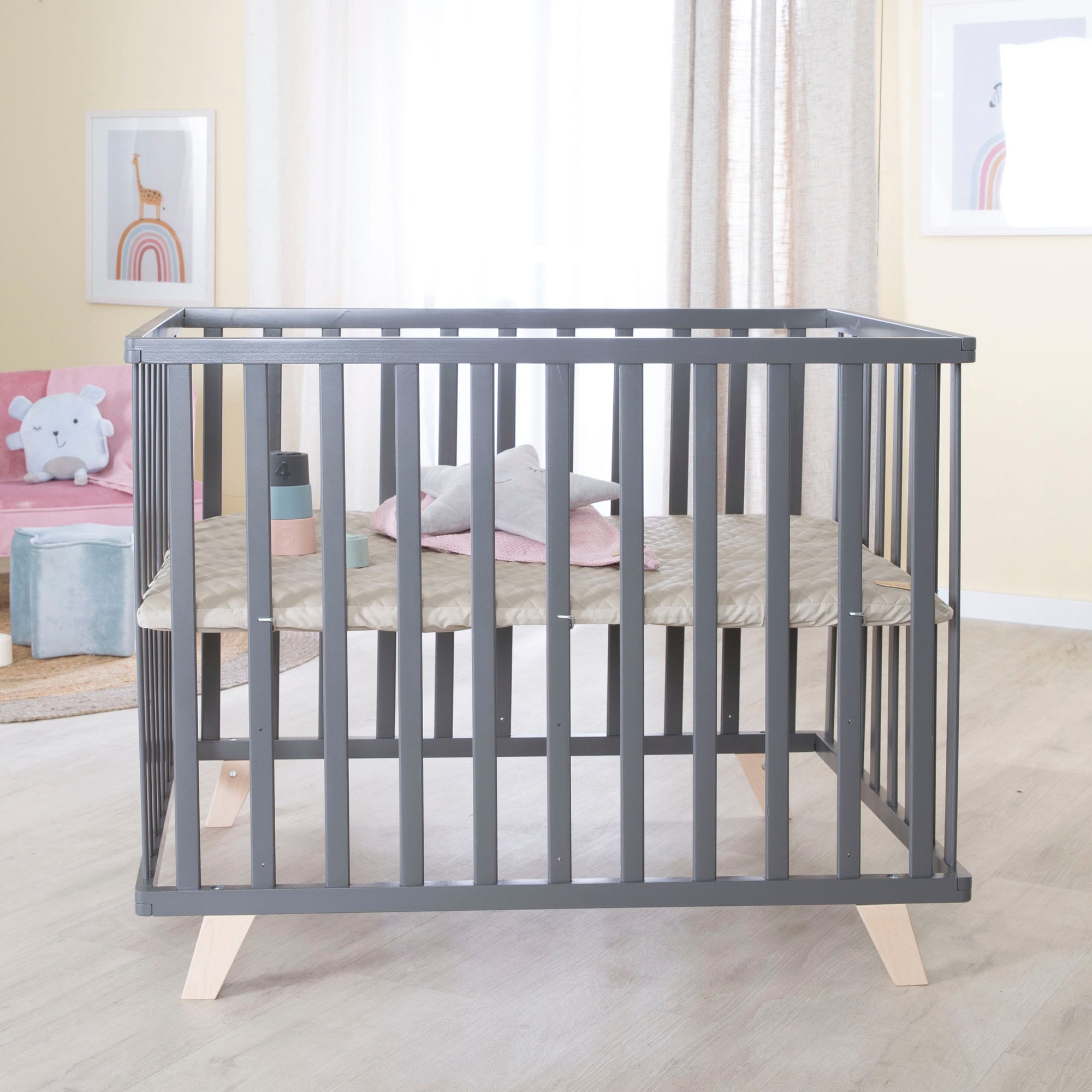 roba® Laufgitter »Luxe, grau, 75x100 cm«, bis 15 kg, mit Laufgittereinlage Greyish gesteppt