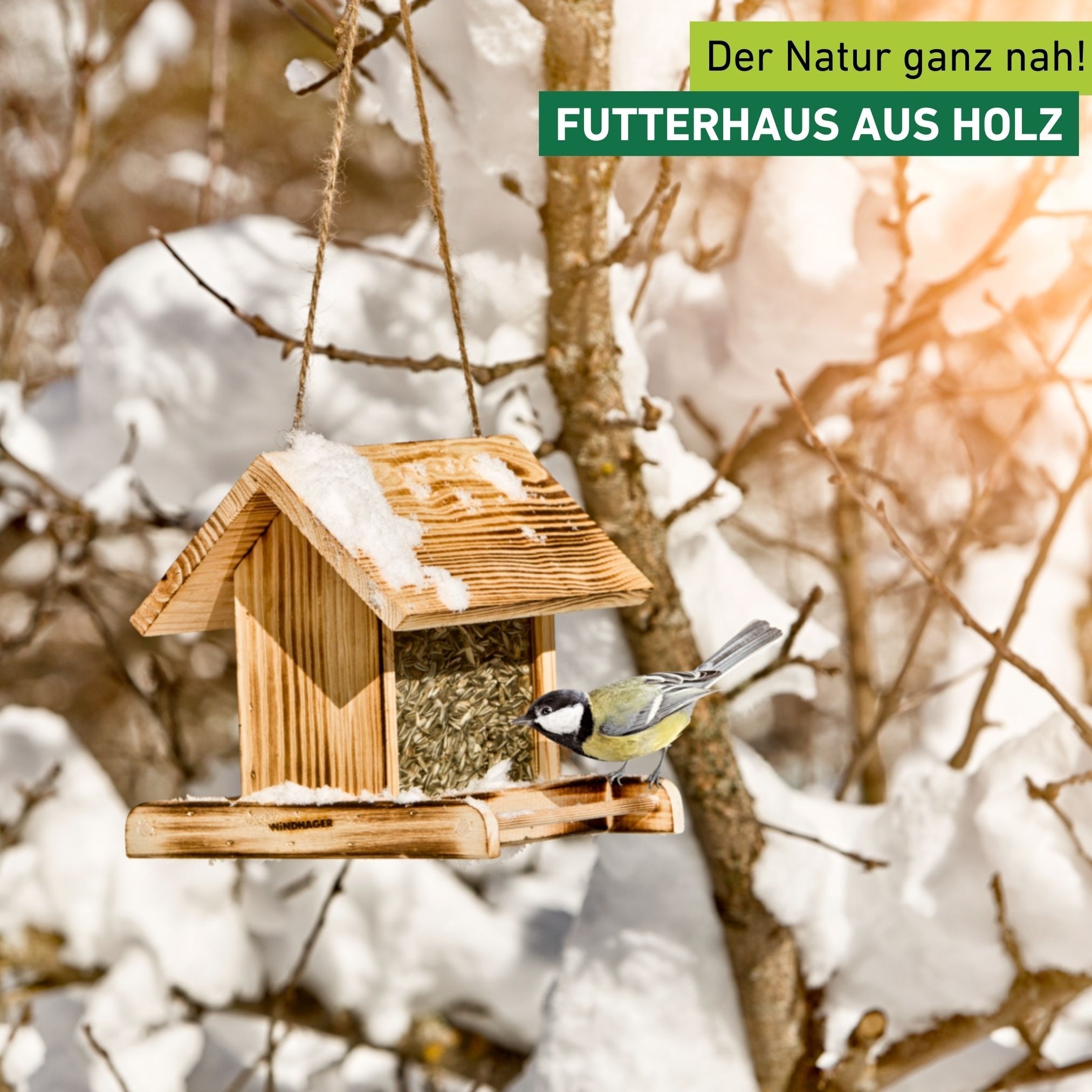 Windhager Vogelhaus »Garden, Vogelfuttersilo aus Fichtenholz« Futterstation inkl. Aufhängung und Sitzstange, Füllvolumen 1,25 Liter