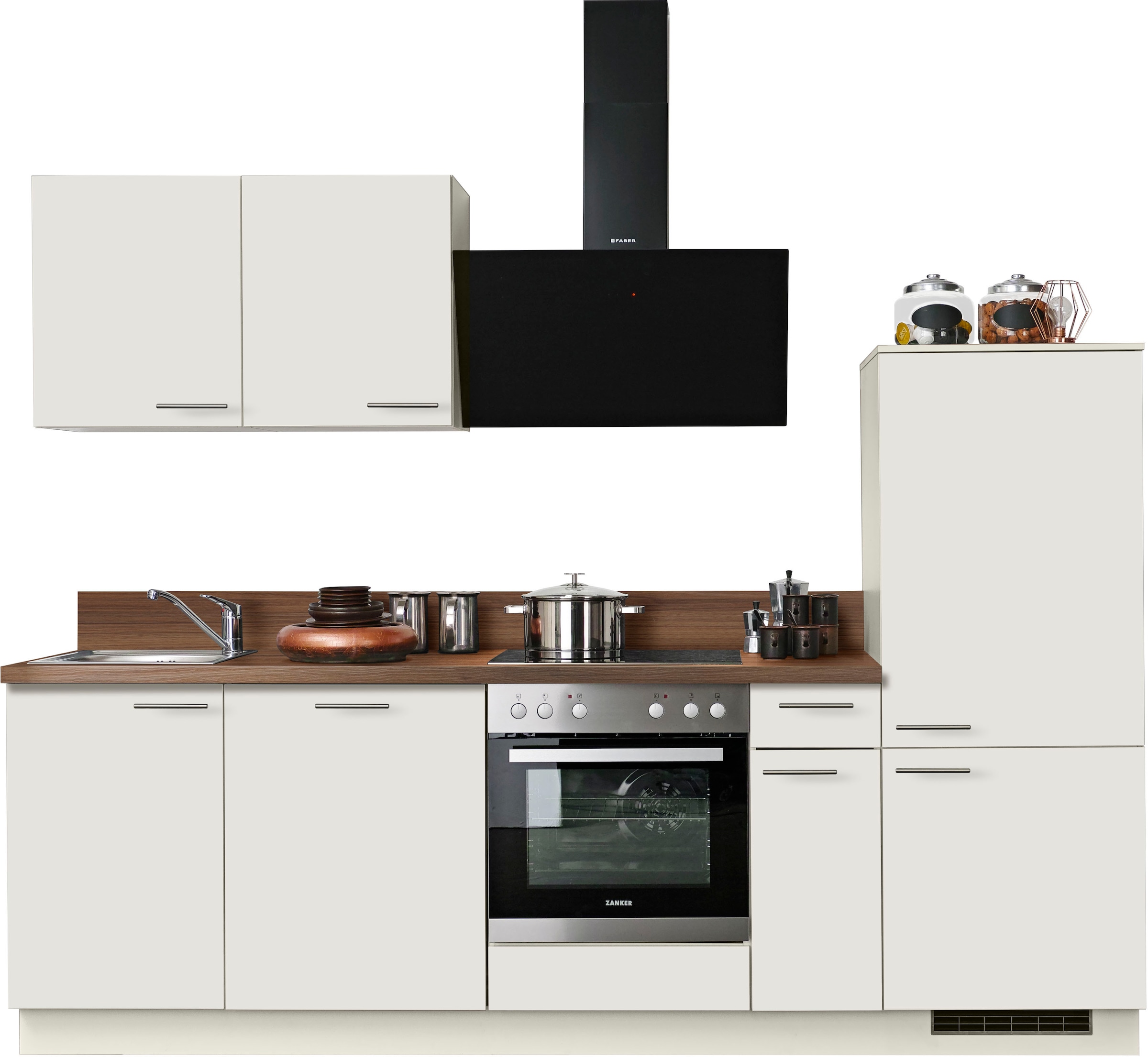 Kochstation Küchenzeile »Scafa, vormontiert, mit höhenverstellbaren Füßen«, vormontiert, wahlweise mit E-Geräten, mit Soft-Close, Breite 260 cm