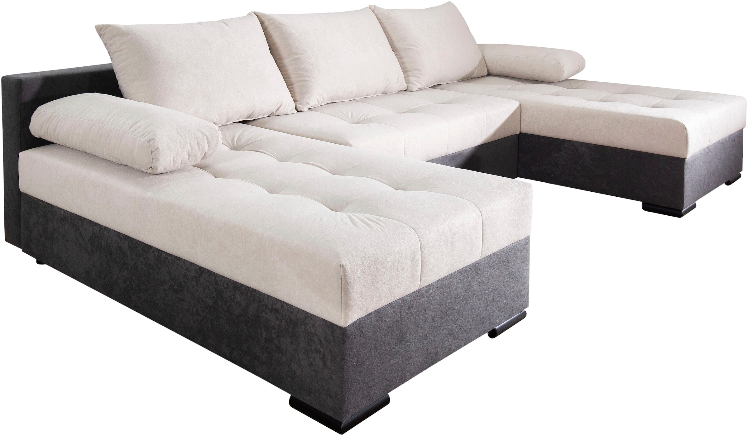 COLLECTION AB Wohnlandschaft »Josy U-Form, Breite 269 cm, Flachgewebe, Struktur, Cord & Cord/Mix«, (Cord-/Mix), inkl. Bettfunktion, Bettkasten, mit 3 gleich großen Rückenkissen