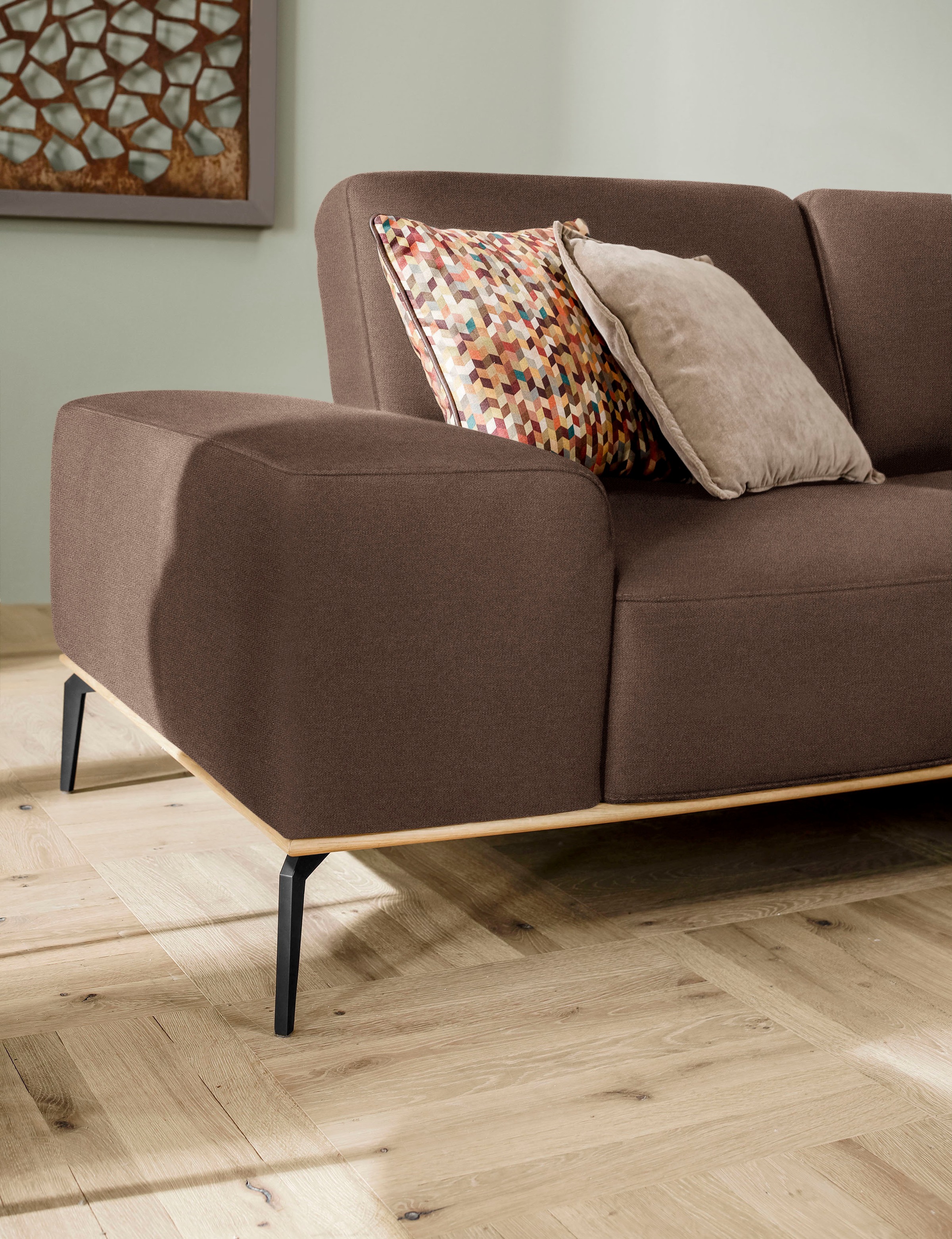 W.SCHILLIG Ecksofa »run, Designsofa mit tollem Sitzkomfort, bequem, L-Form«, mit Holzsockel, Füße in Schwarz pulverbeschichtet, Breite 299 cm