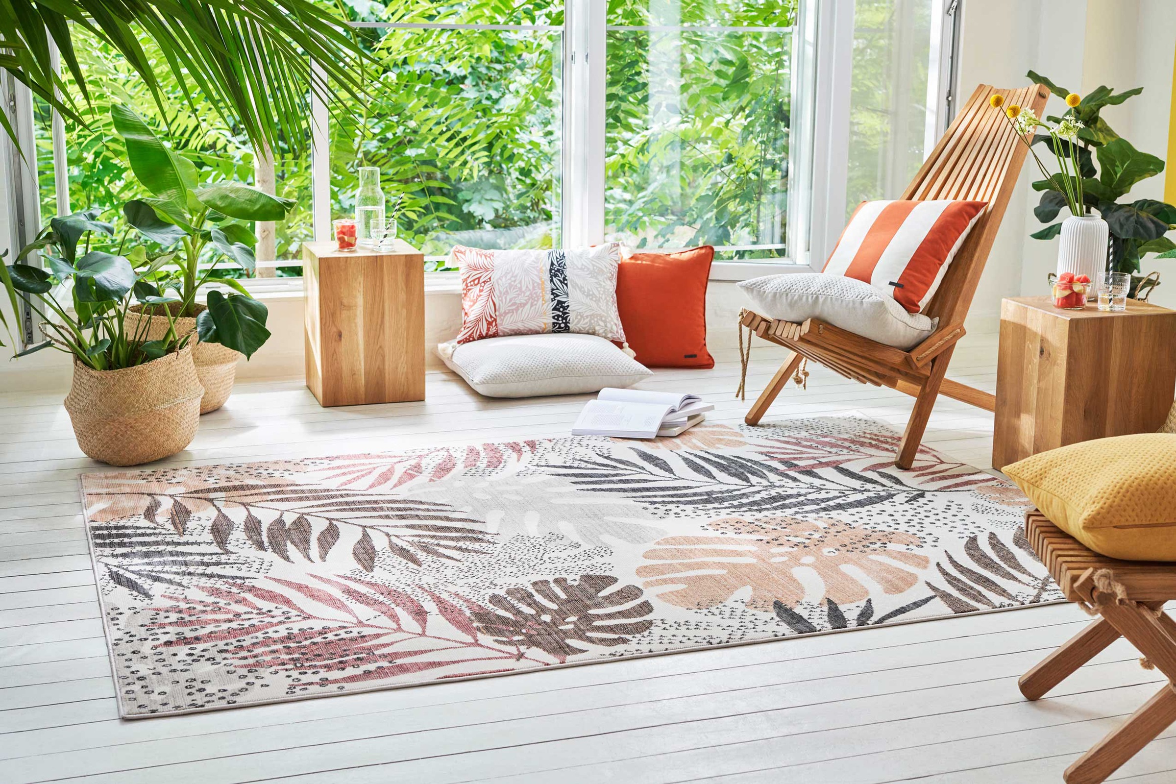 Esprit Teppich »Florence ESP-21077«, rechteckig, 7 mm Höhe, Moderner Designteppich mit Fransen, Dschungel, Wohnzimmer