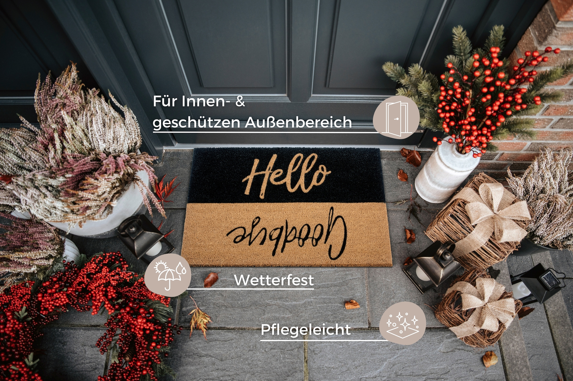 HANSE Home Fußmatte »Kokos Contrast Hello Goodbye, Türmatte«, rechteckig, 15 mm Höhe, Kokos, Schmutzfangmatte, Outdoor, Rutschfest, Innen, Kokosmatte, Flur