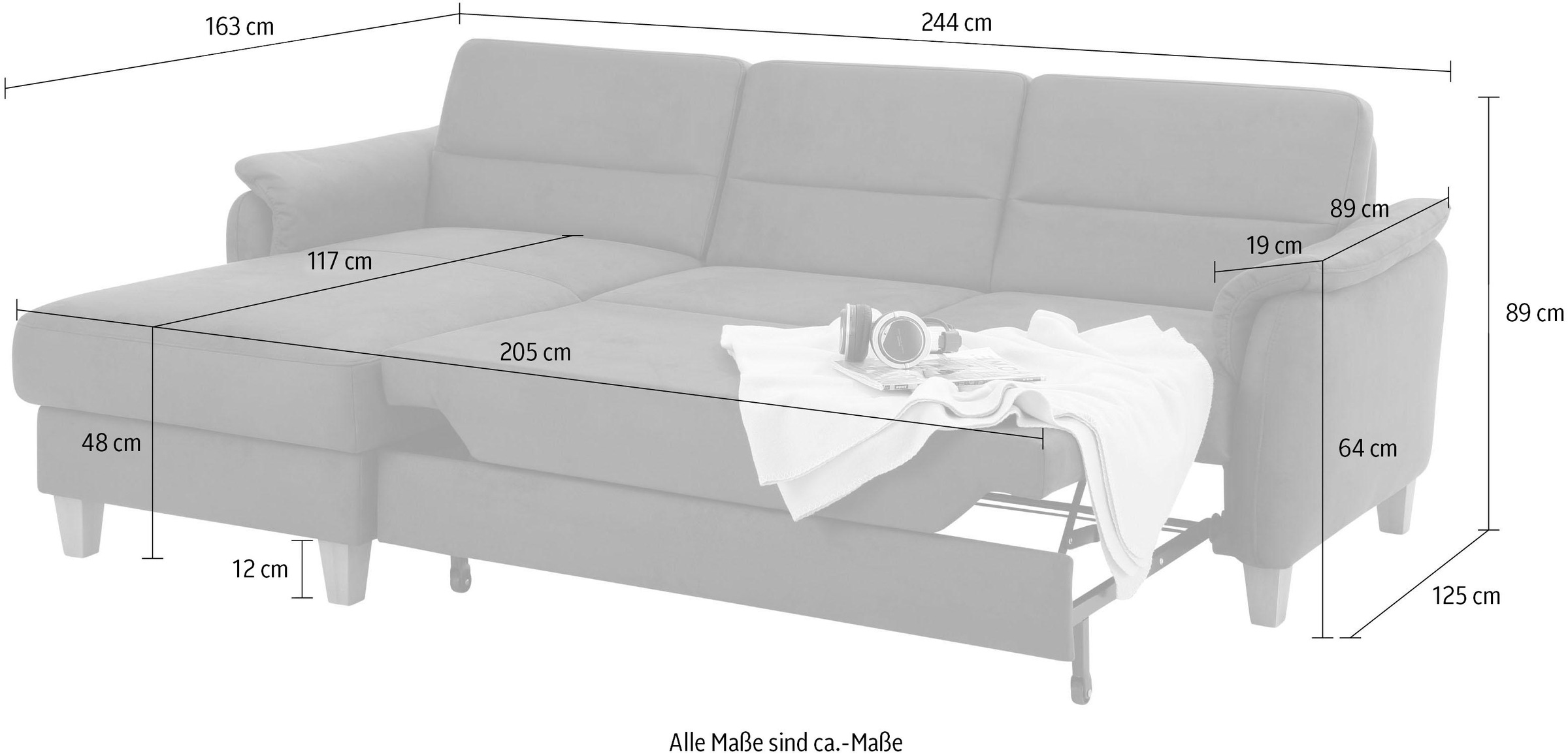 Home affaire Ecksofa »Palmera L-Form, B: 244 cm«, optional Bettfunktion & Bettkasten, Federkern