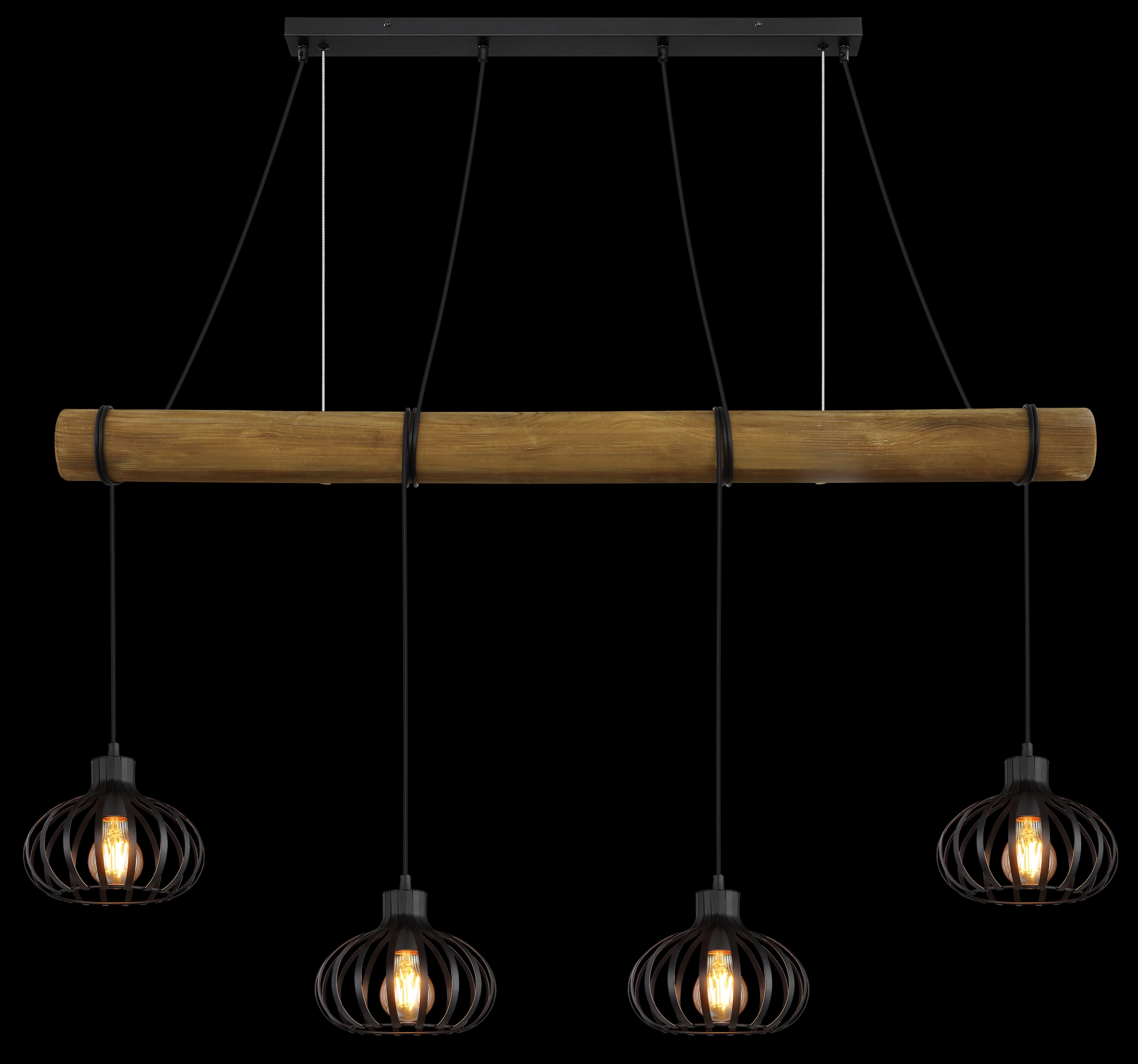 GLOBO LIGHTING Hängeleuchte »CALDWELL« E27 1 Stk. Schwarze Hängeleuchte, Holz & Metallstäbe, Kabel zum Herumwickeln