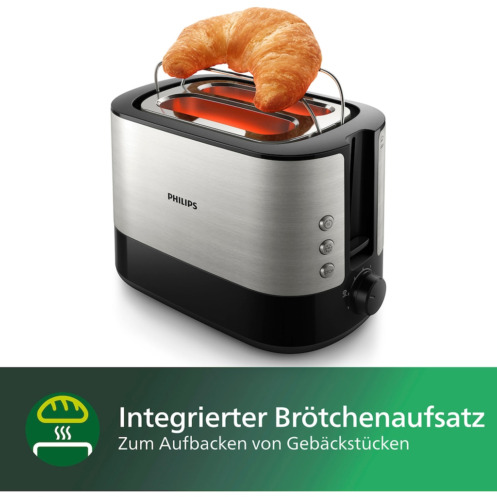 Philips Toaster »HD2637/90 Viva Collection«, 2 kurze Schlitze, für 2 Scheiben, 1000 W, Brötchenaufsatz, Krümelschublade, 7 Bränungsstufen, 3 Funktionen