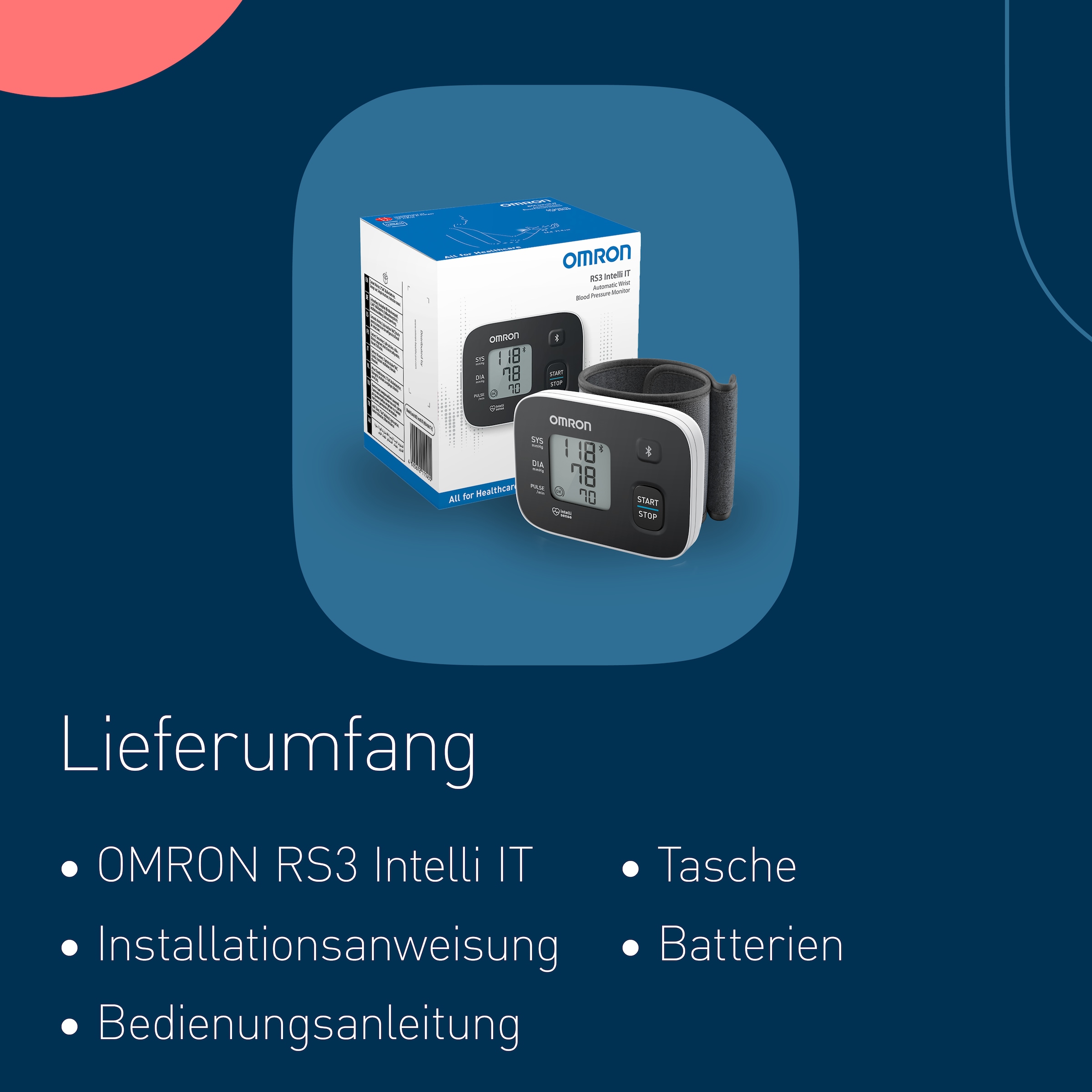 Omron Handgelenk-Blutdruckmessgerät »RS3 Intelli IT digitales Handgelenk-Blutdruckmessgerät« klinisch validiert, mit kostenloser Smartphone App OMRON connect
