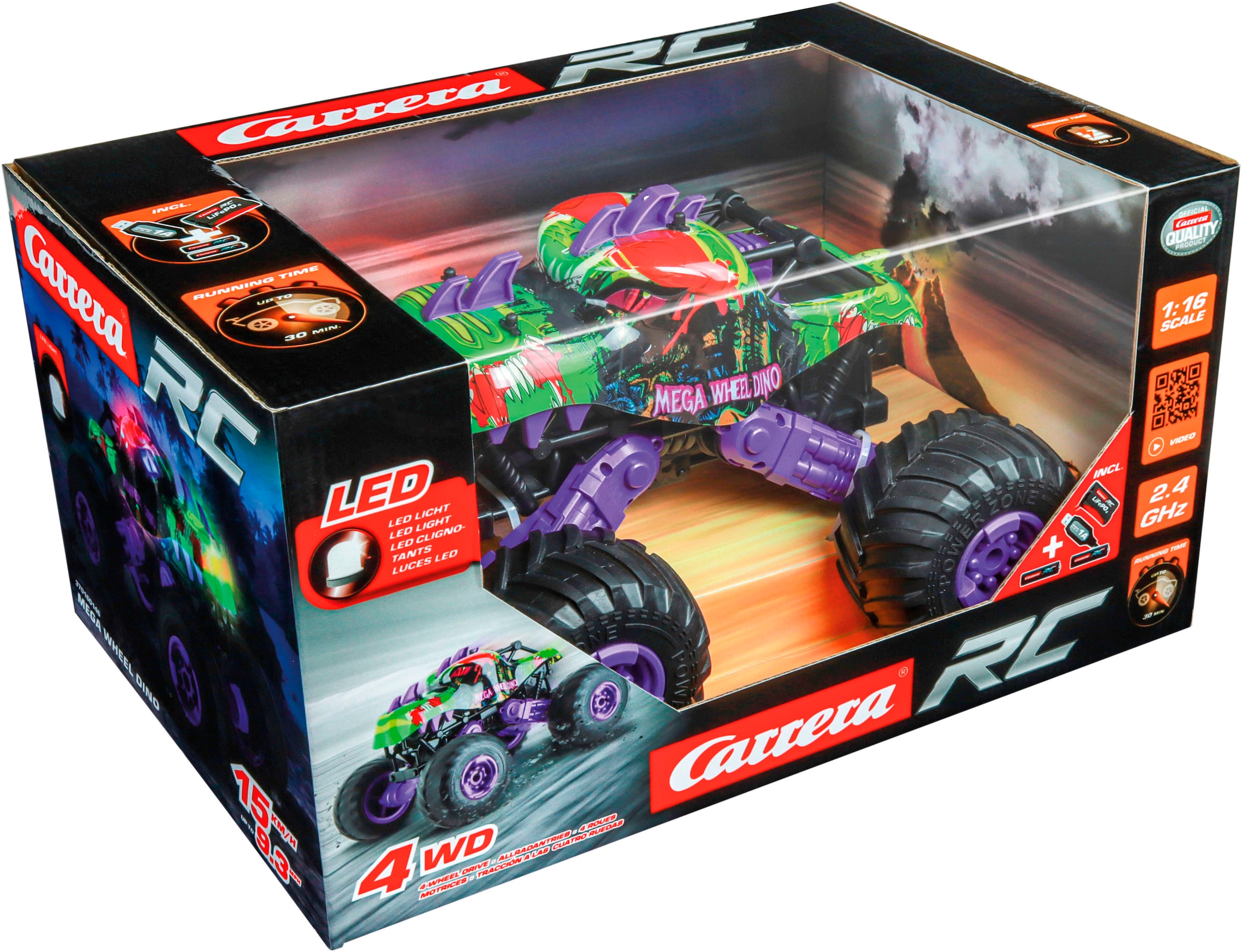 Carrera® RC-Monstertruck »Carrera® RC, Mega Wheel Dino, 2,4 GHz«, mit LED-Kabel