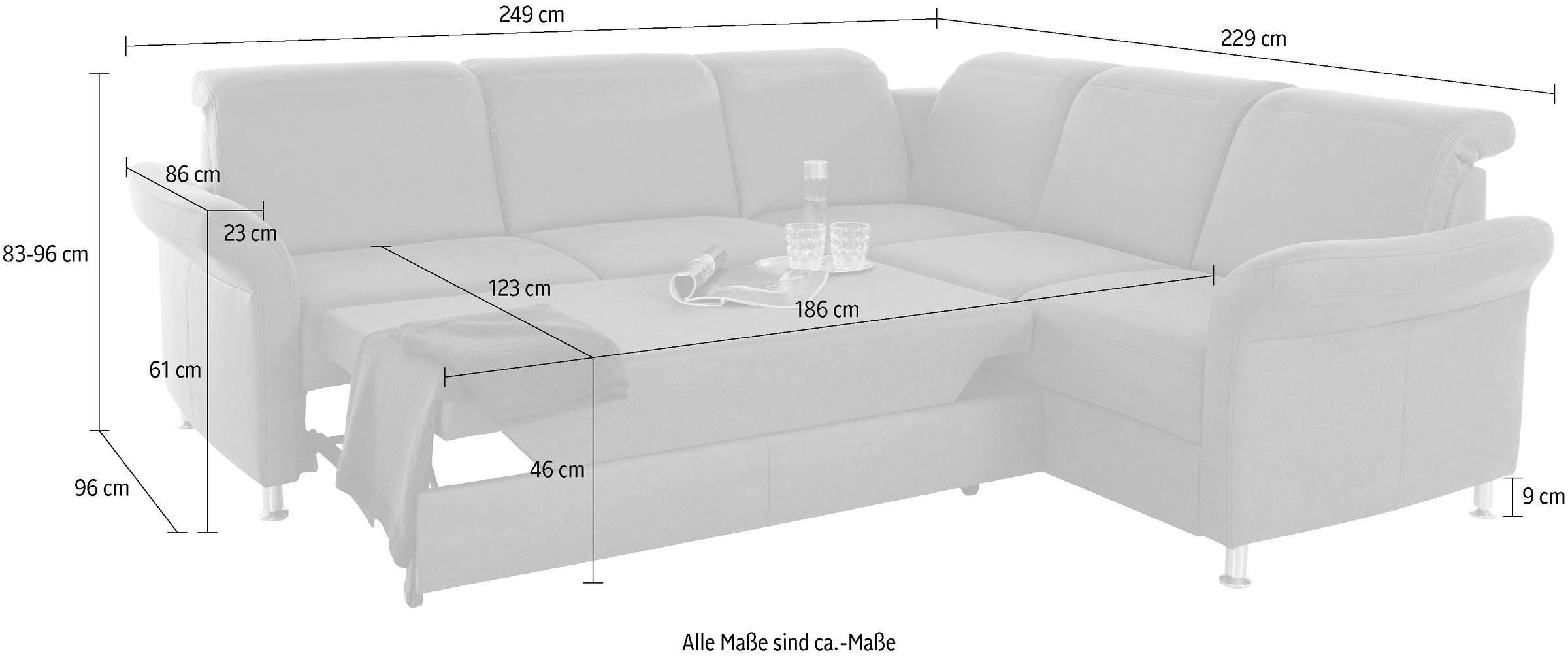sit&more Ecksofa »Darwin L-Form«, inklusive Federkern, wahlweise mit Kopfteilverstellung, Bettfunktion