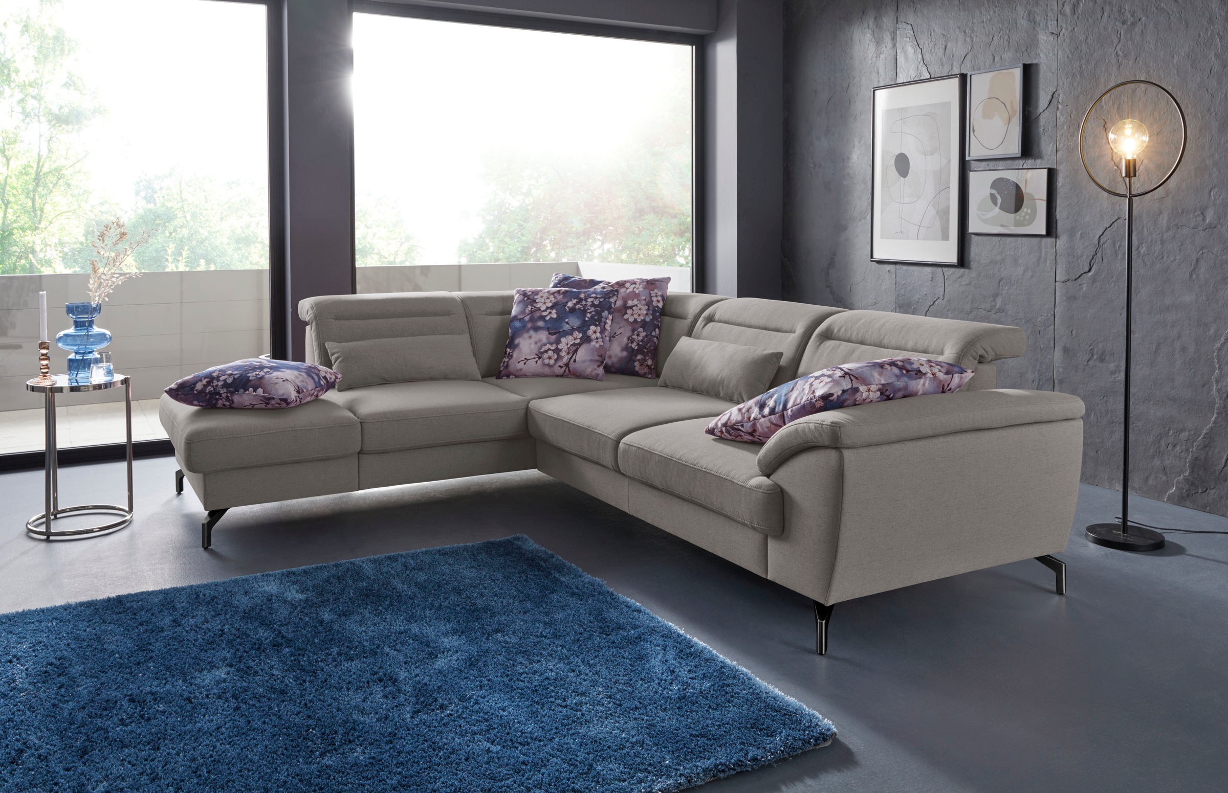 sit&more Ecksofa »Percy L-Form«, 12 cm Fußhöhe, Sitztiefenverstellung, wahlweise in 2 Fußfarben