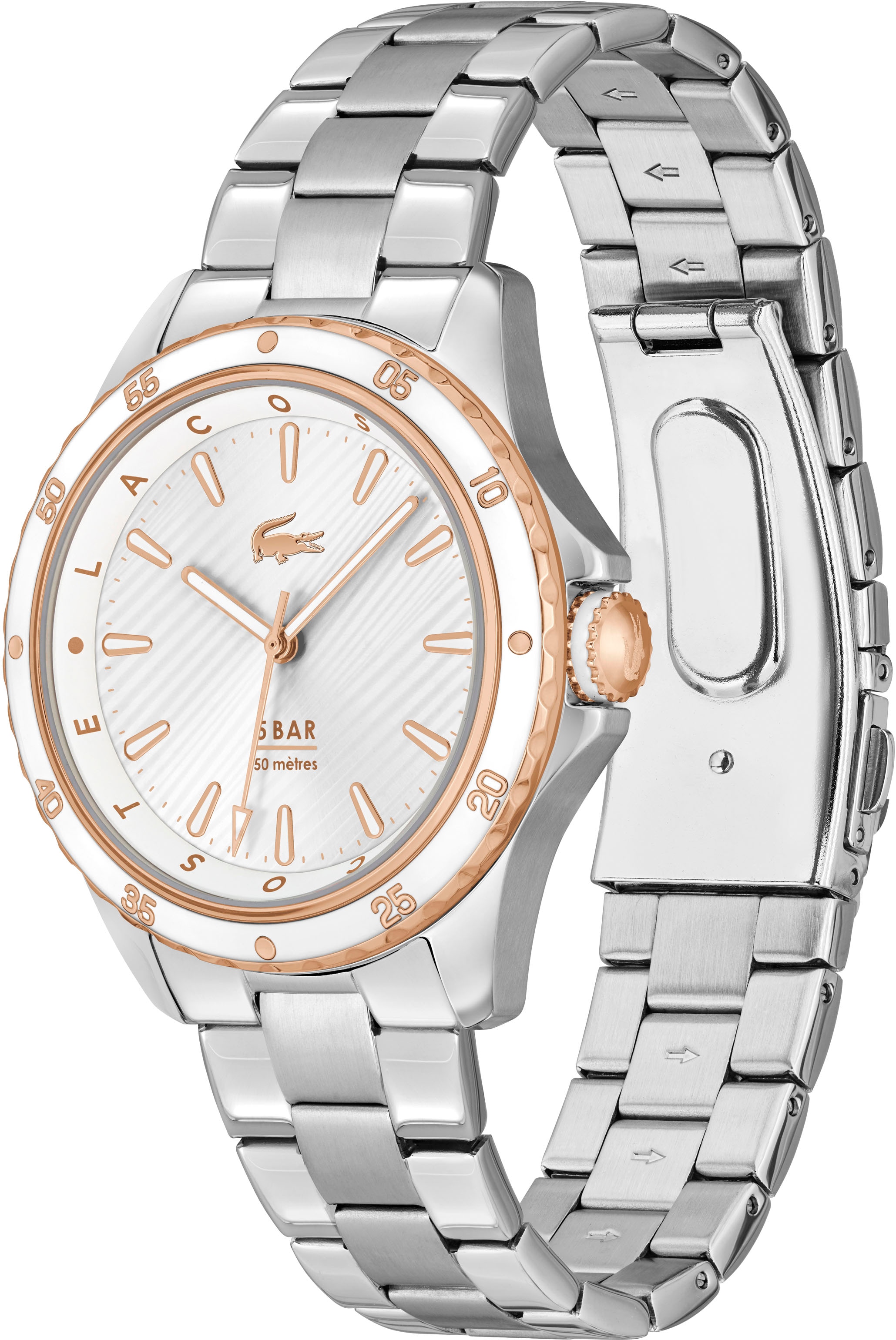Lacoste Quarzuhr »SANTORINI«, Armbanduhr, Damenuhr, Mineralglas, analog, Edelstahlarmband