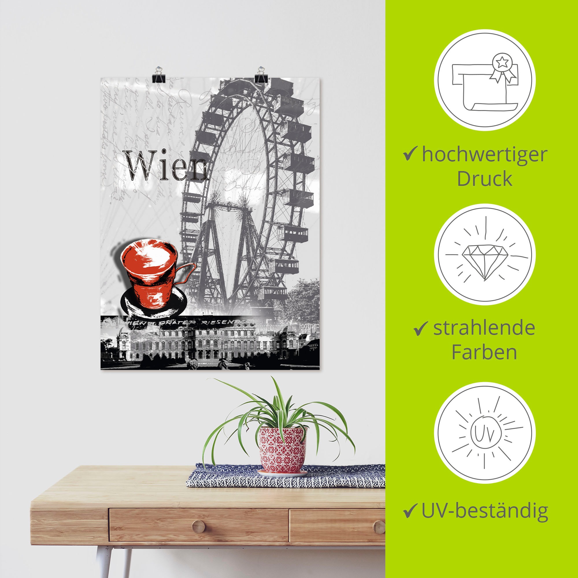 Artland Wandbild »Wien - Melange - Kaffee«, Gebäude, (1 St.), als Alubild, Outdoorbild, Leinwandbild, Poster in verschied. Größen