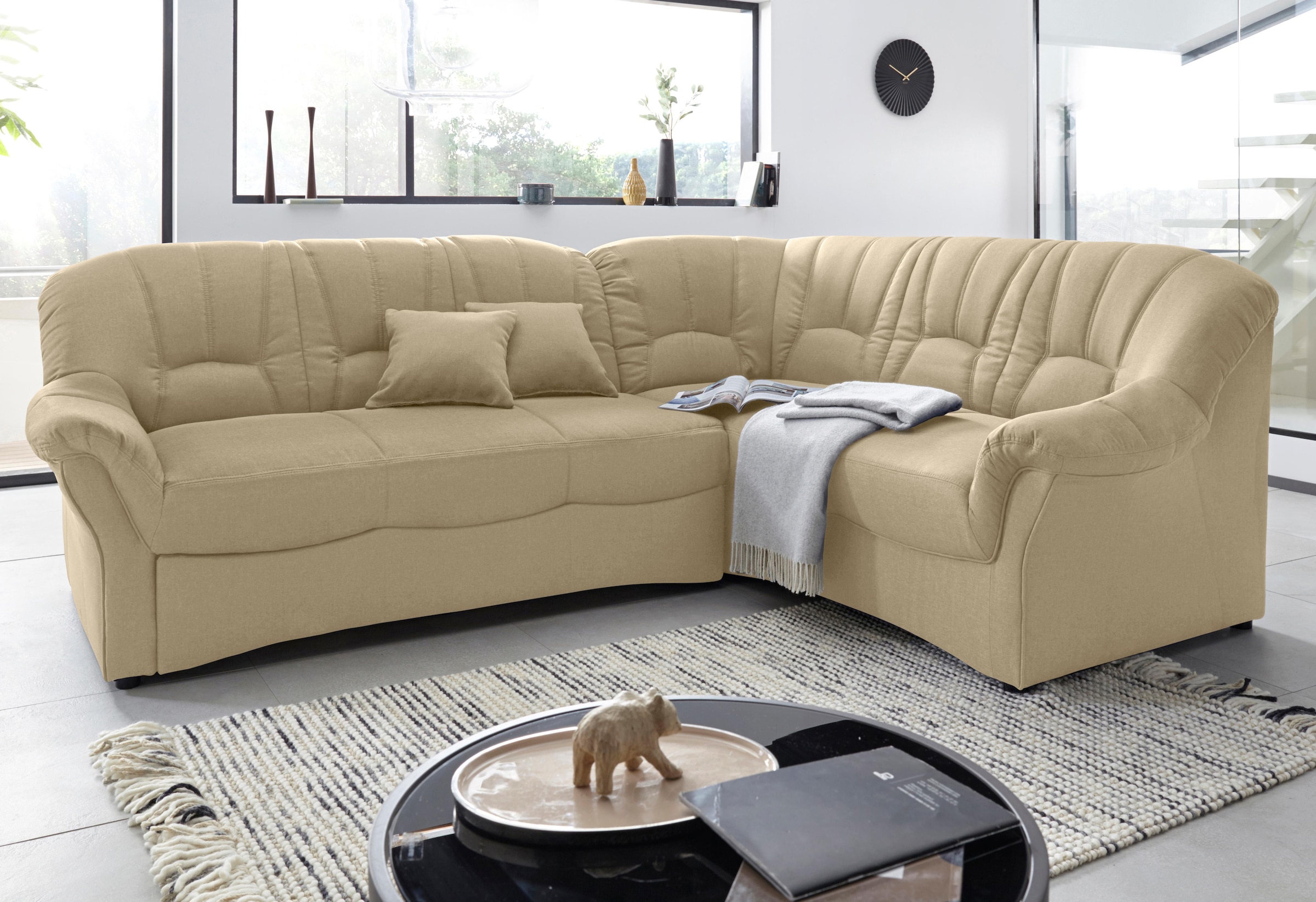 DOMO collection Ecksofa »Bahia, zeitlos und elegant, bequeme Armlehnen, L-Form«, wahlweise mit Bettfunktion