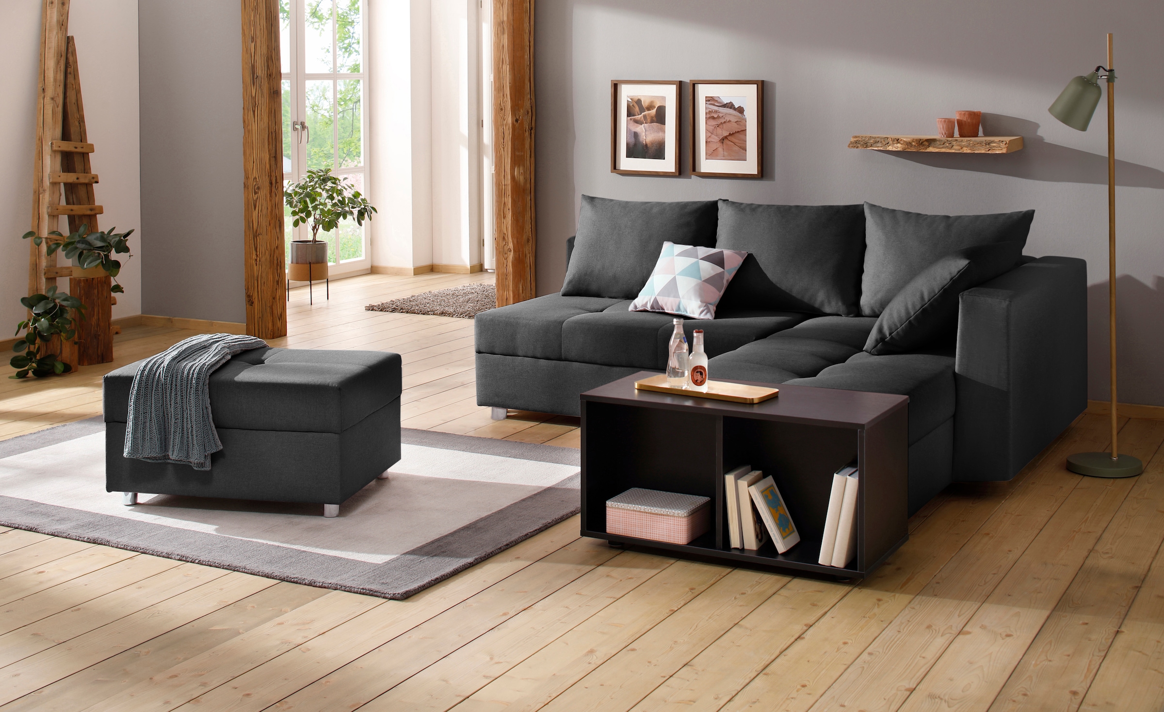 Home affaire Ecksofa »Italia L-Form, B: 217 cm« Schlaffunktion, Bettkasten & 1 Zierkissen, Federkern