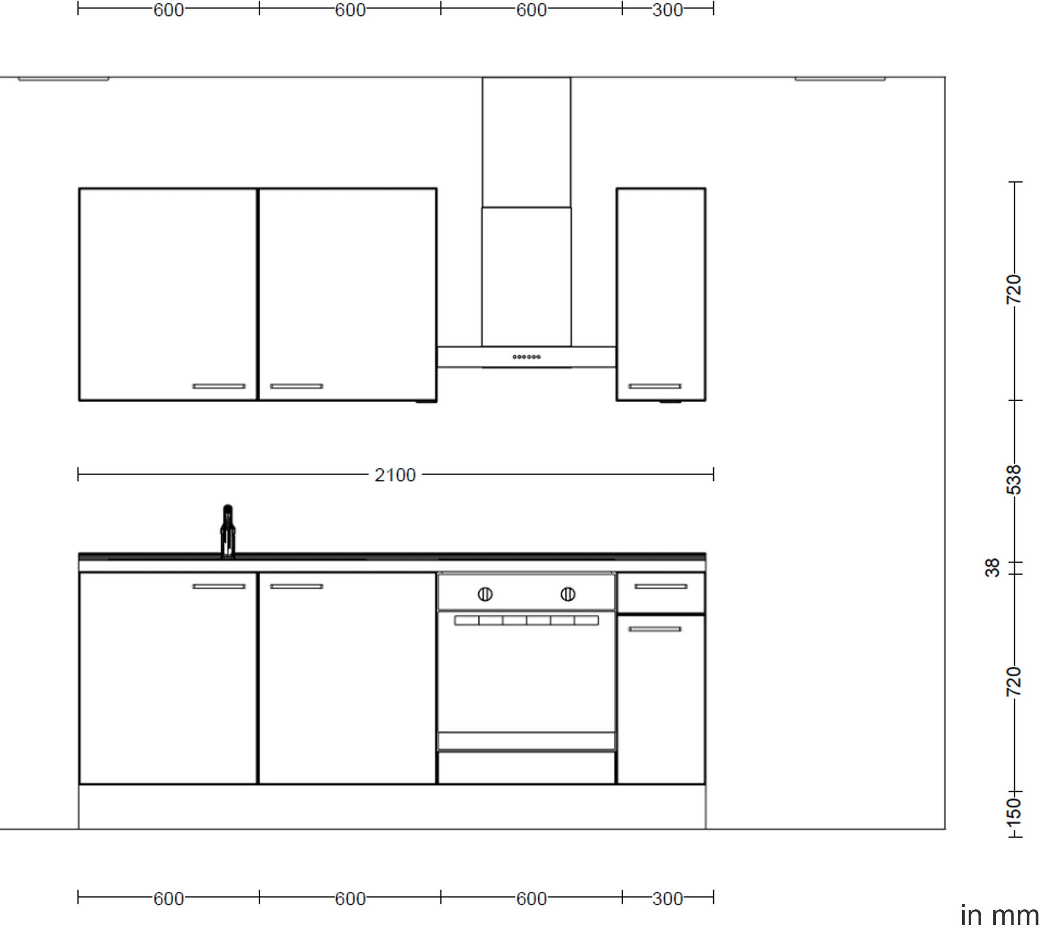 nobilia® Küchenzeile »"Riva I"«, vormontiert, Ausrichtung wählbar, Breite 210 cm, wahlw. mit E-Geräten