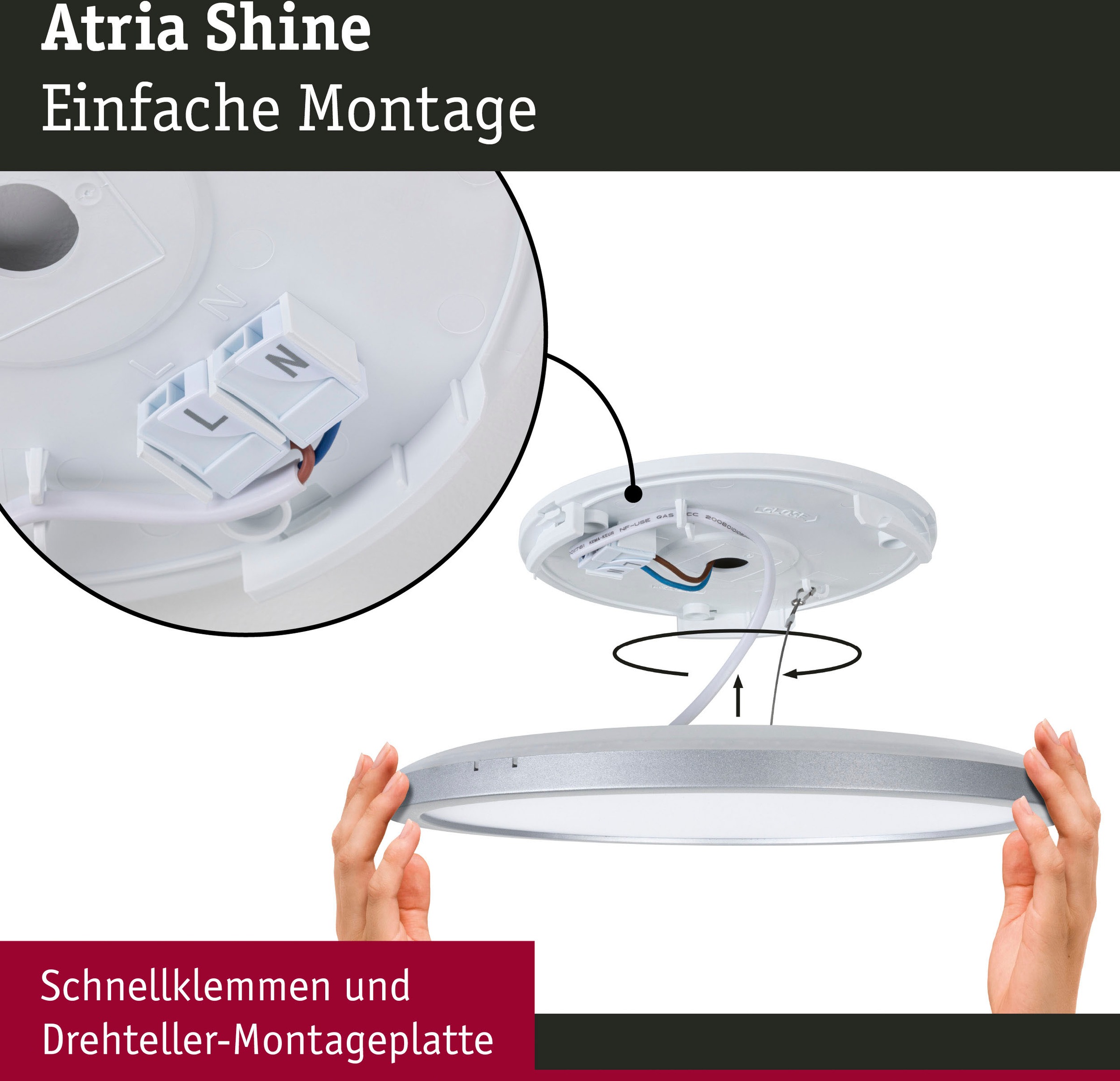 Paulmann LED Panel »Atria Shine 16W 4000K 293mm Eiche Kunststoff IP44«, 1 flammig, Hintergrundbeleuchtung