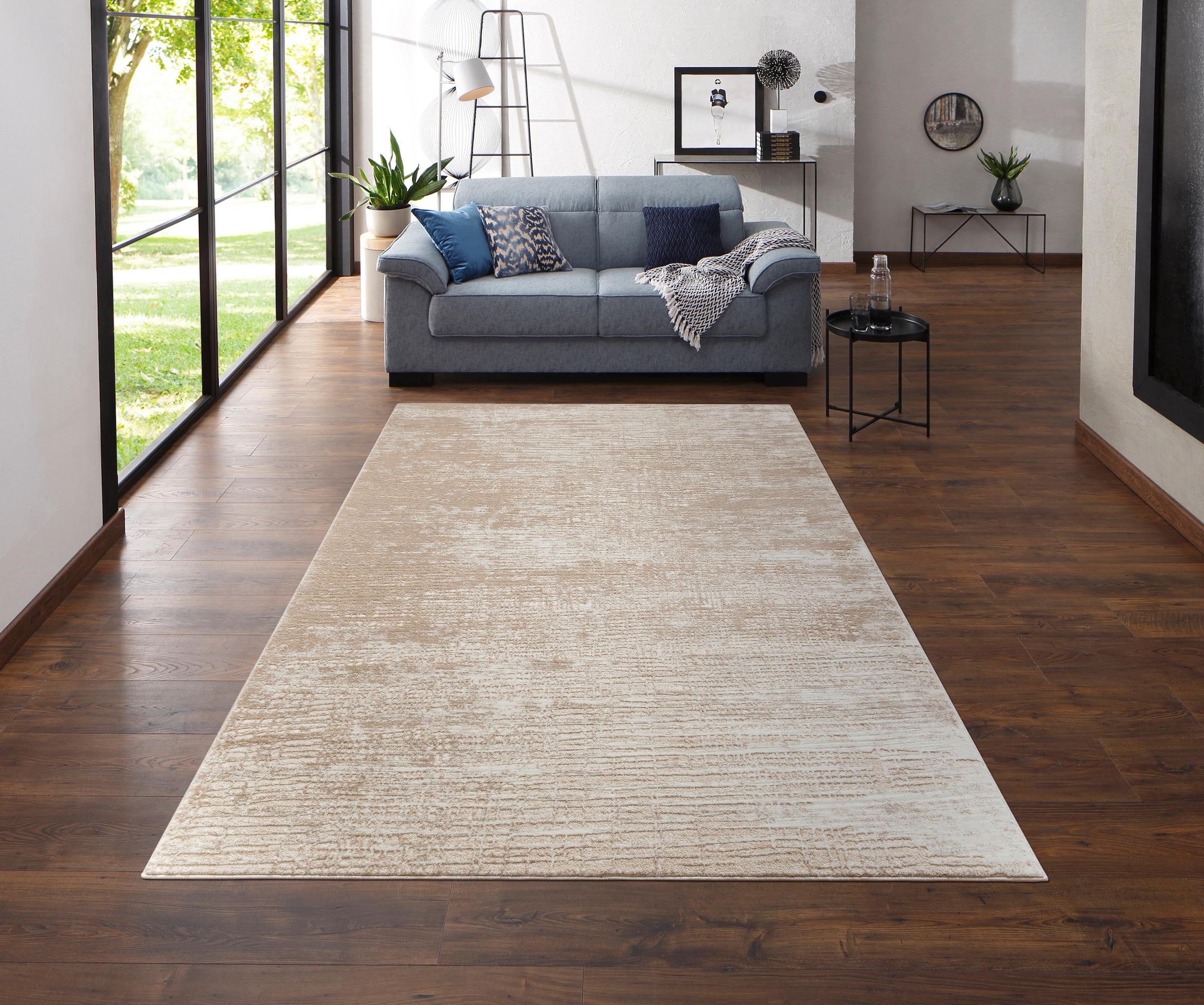 FLAIR RUGS Wohnzimmer, für Bordüre, Teppich schnell bequem Wollteppich rechteckig, uni, Schlafzimmer »Siena«, idealer mit und bestellen