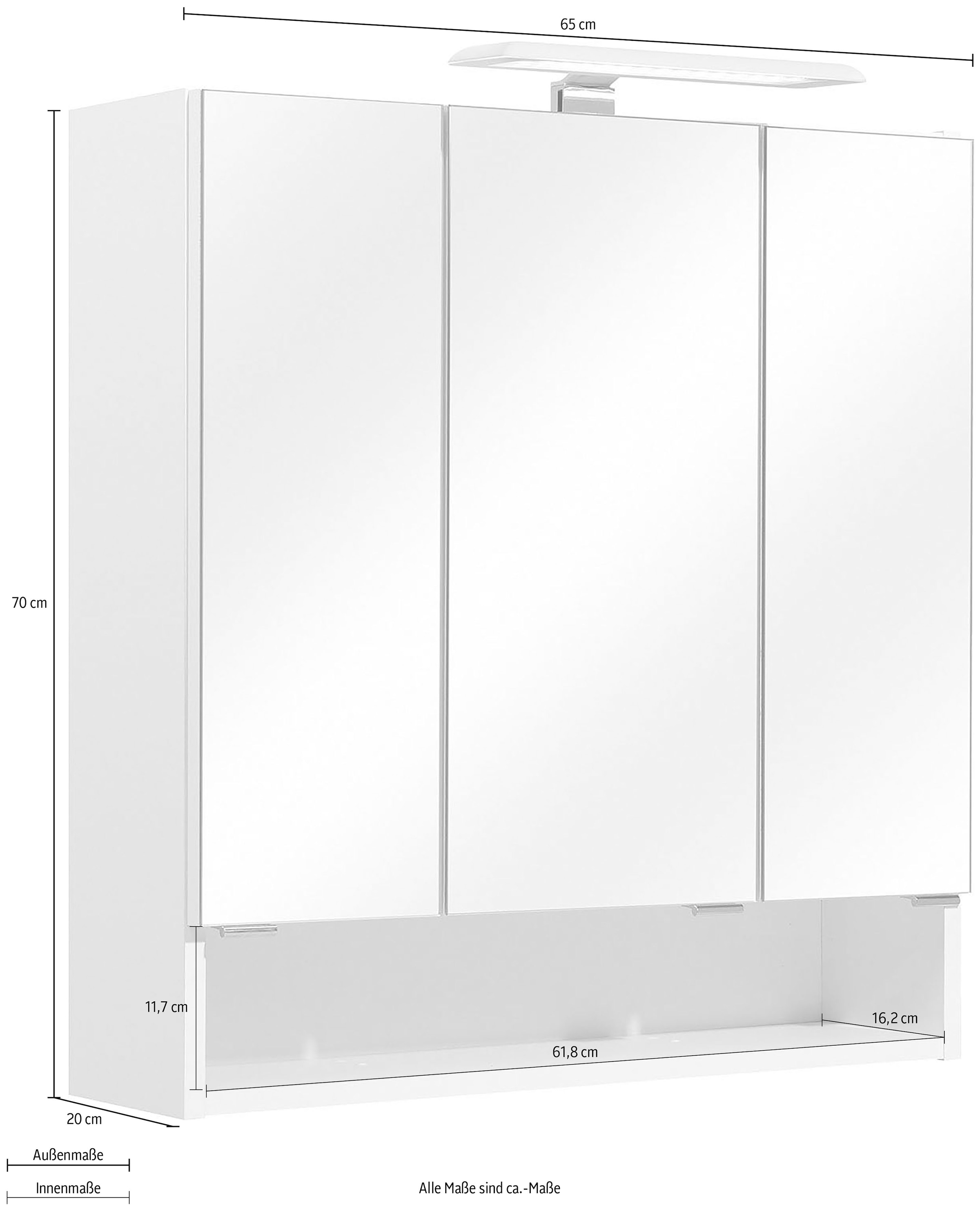 PELIPAL Spiegelschrank »Quickset 953«, Breite LED- 65 cm, 3-türig, Beleuchtung, Schalter-/Steckdosenbox im jetzt %Sale