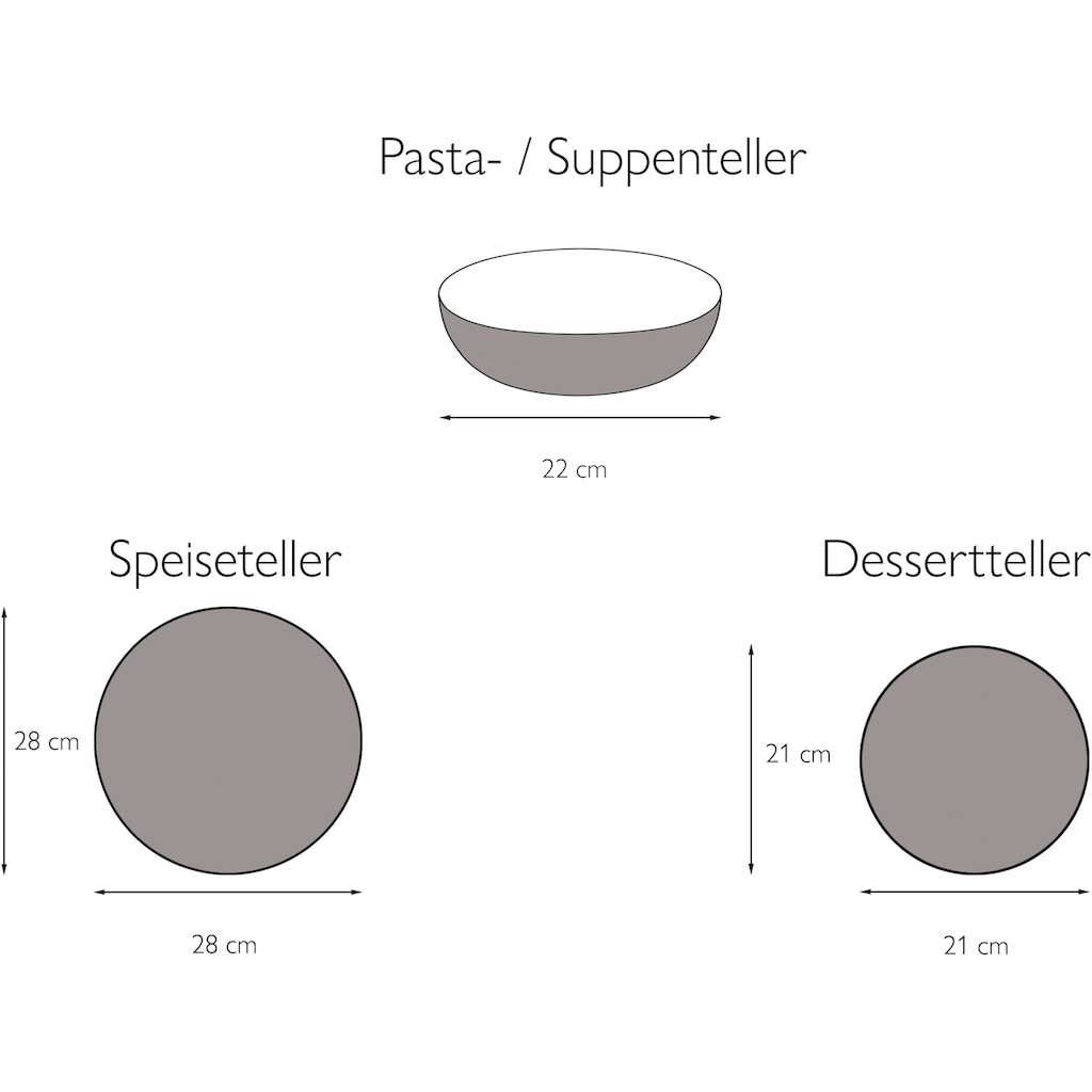 CreaTable Tafelservice »Geschirr-Set Uno Natural«, (Set, 12 tlg., Teller Set für 4 Personen)