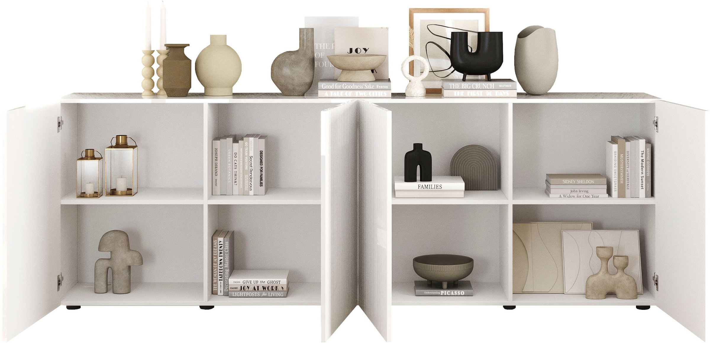 INOSIGN Sideboard »Rio Breite 240 cm, Kommode mit 4 Türen, Anrichte,«, geriffelte MDF-Fronten, modern u. elegant, viel Stauraum