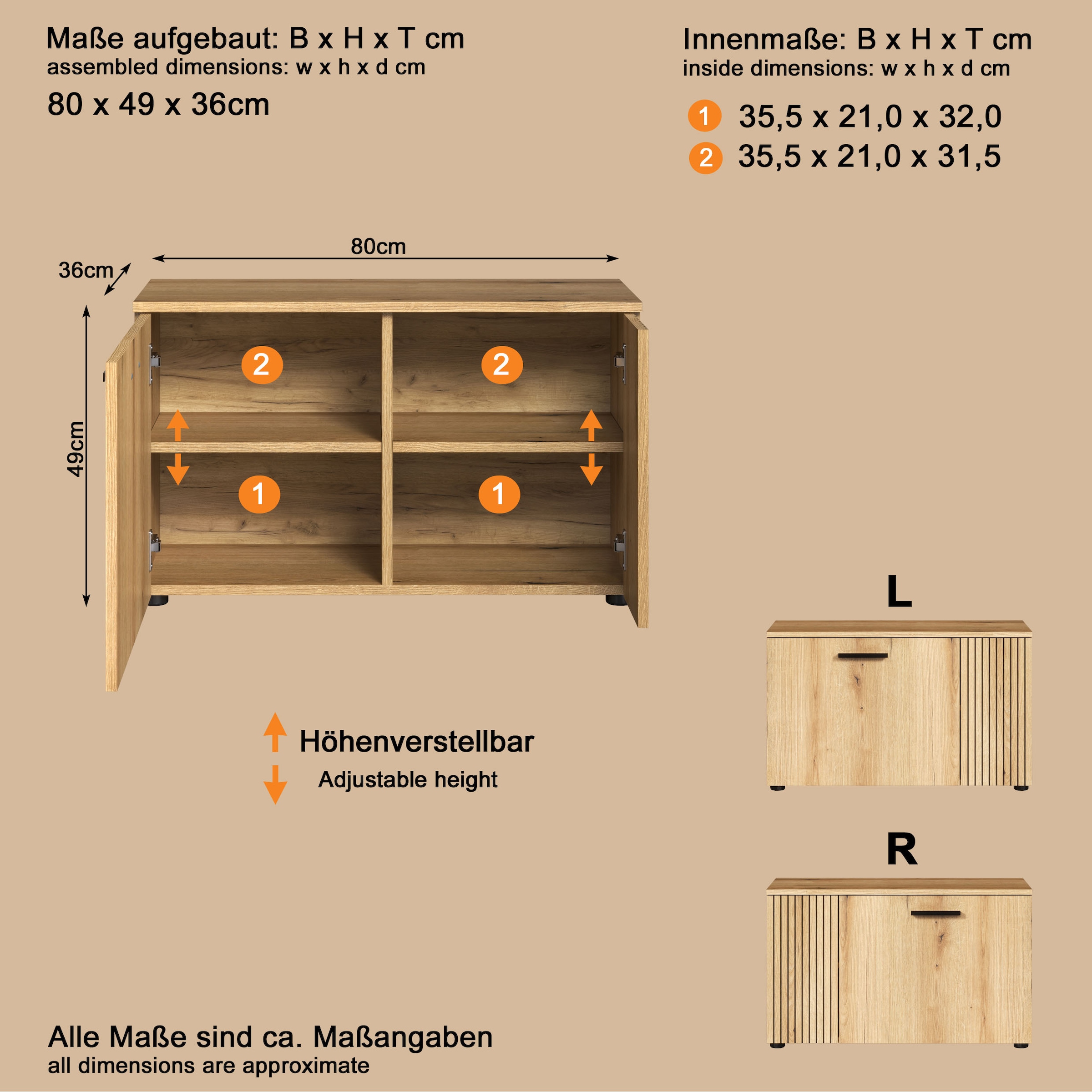 Home affaire Sitzbank »Amrum« 1 Stk. tlg. Schuhbank mit 2 Türen & 2 Einlegeböden - (B/T/H) 80/36/49 cm