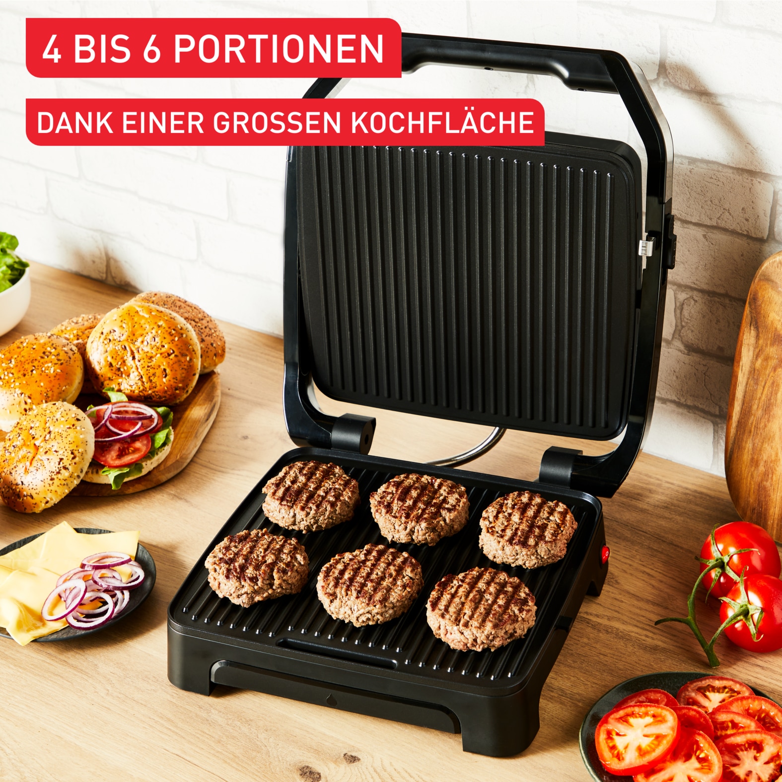 Tefal Kontaktgrill »Inicio Classic, 2-in-1 Panini/Grill, antihaftbeschichtete Platten«, 2000 W, Platzsparende Aufbewahrung, spülmaschinenfeste Saftschale, GC2718