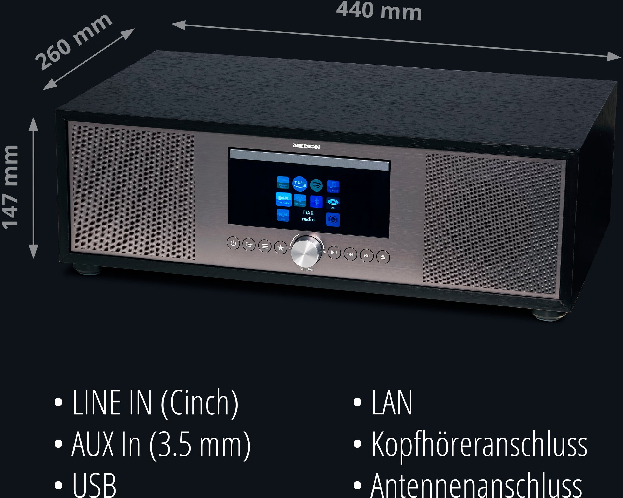 Medion® Internet-Radio »All-In-One Audio System LIFE® P-Serie«, (Bluetooth-LAN (Ethernet)-WLAN Internetradio-Digitalradio (DAB+)-UKW mit RDS-FM-Tuner 80 W)