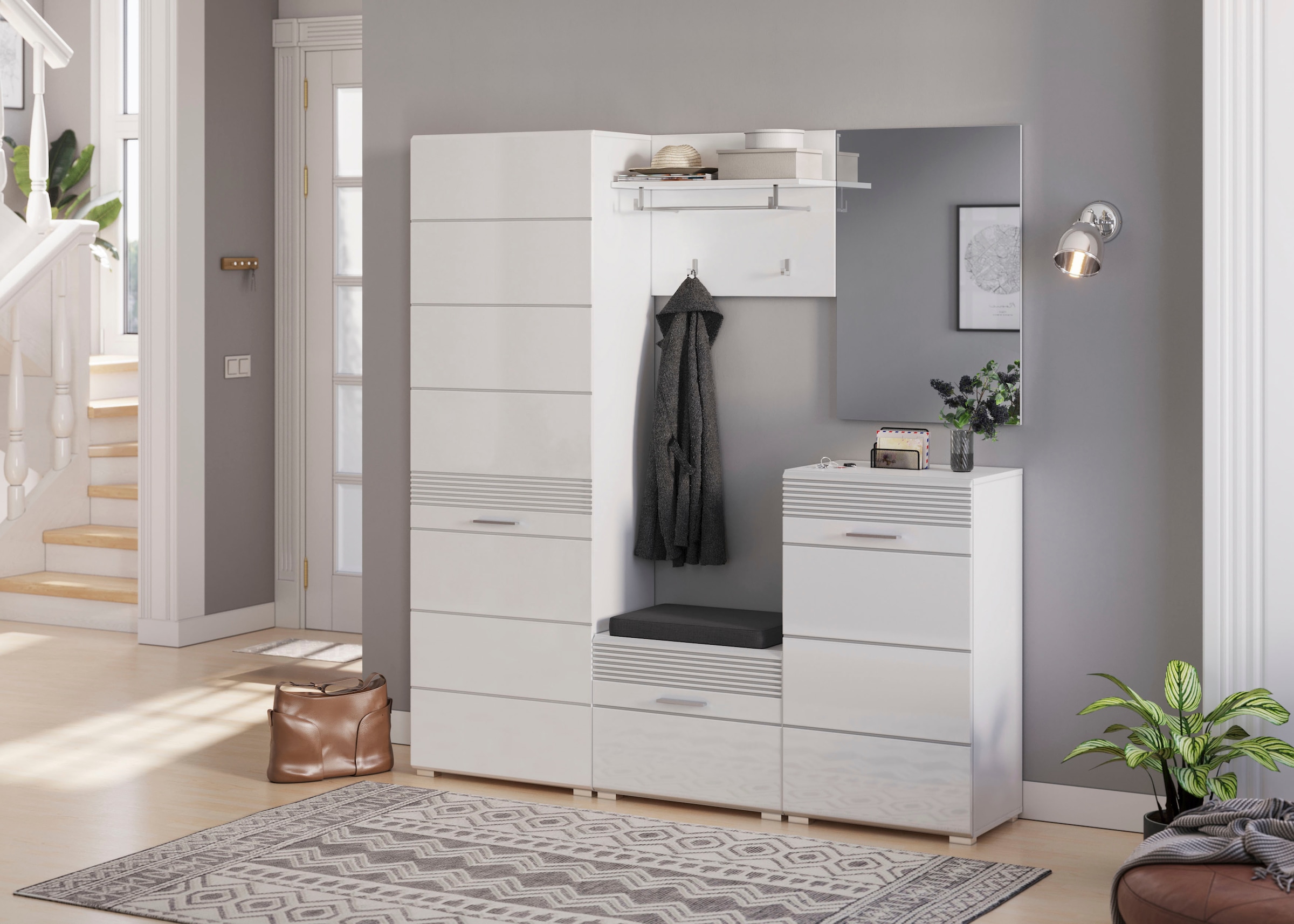 INOSIGN Garderobenschrank »Malmö, Höhe 190 cm, 1 Tür, 3 Einlegeböden, 1 Kleiderstange«, Türanschlag wechselbar, hochwertige MDF Front mit Rillenfräsung