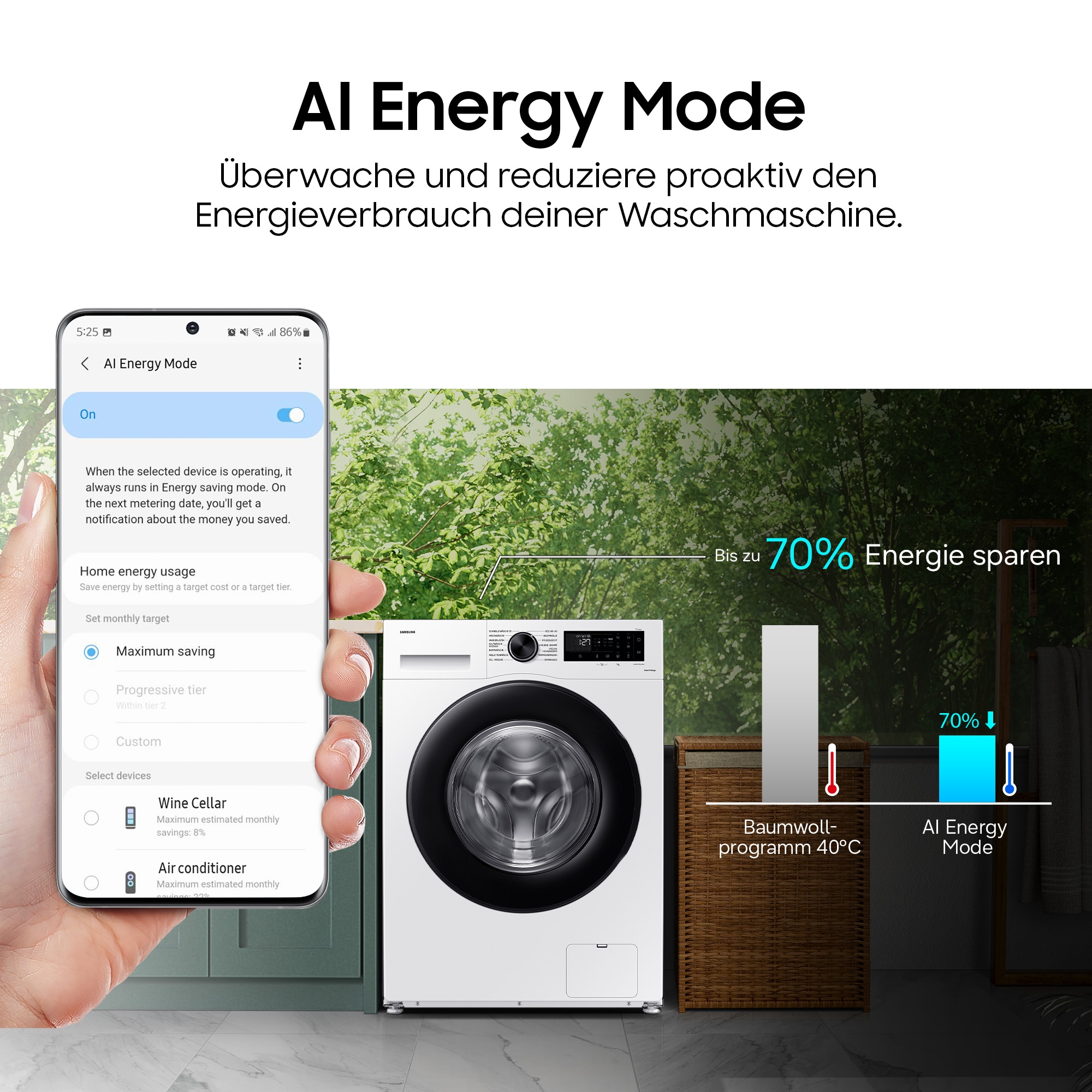 Samsung Waschmaschine WW8400D »WW11DB8B95GH« 11 kg 1400 U/min Quick Drive™ Option – Volle Waschleistung. Halbe Zeit
