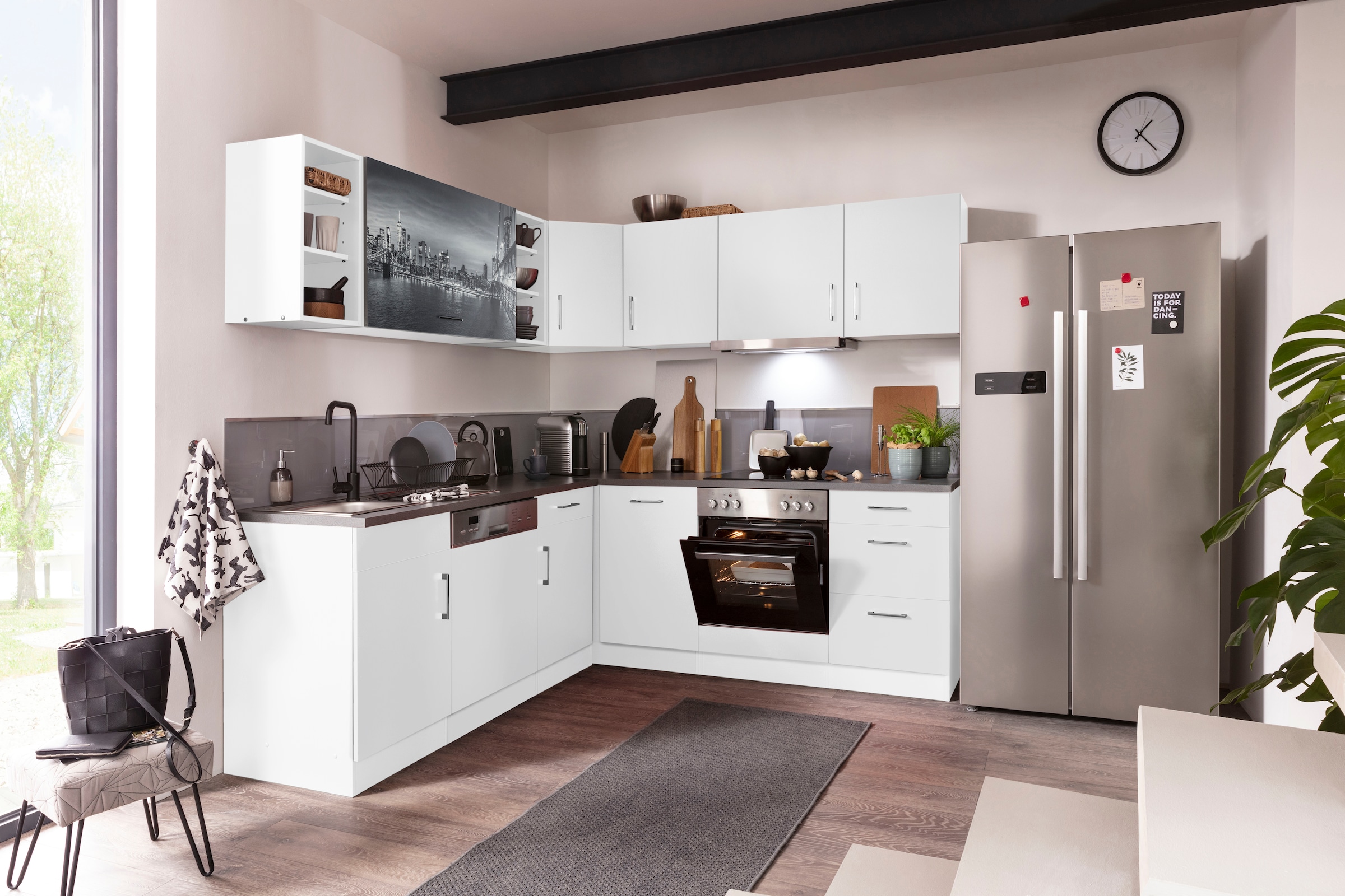 KOCHSTATION Winkelküche »KS-Paris«, mit E-Geräten, Stellbreite 220/220 cm