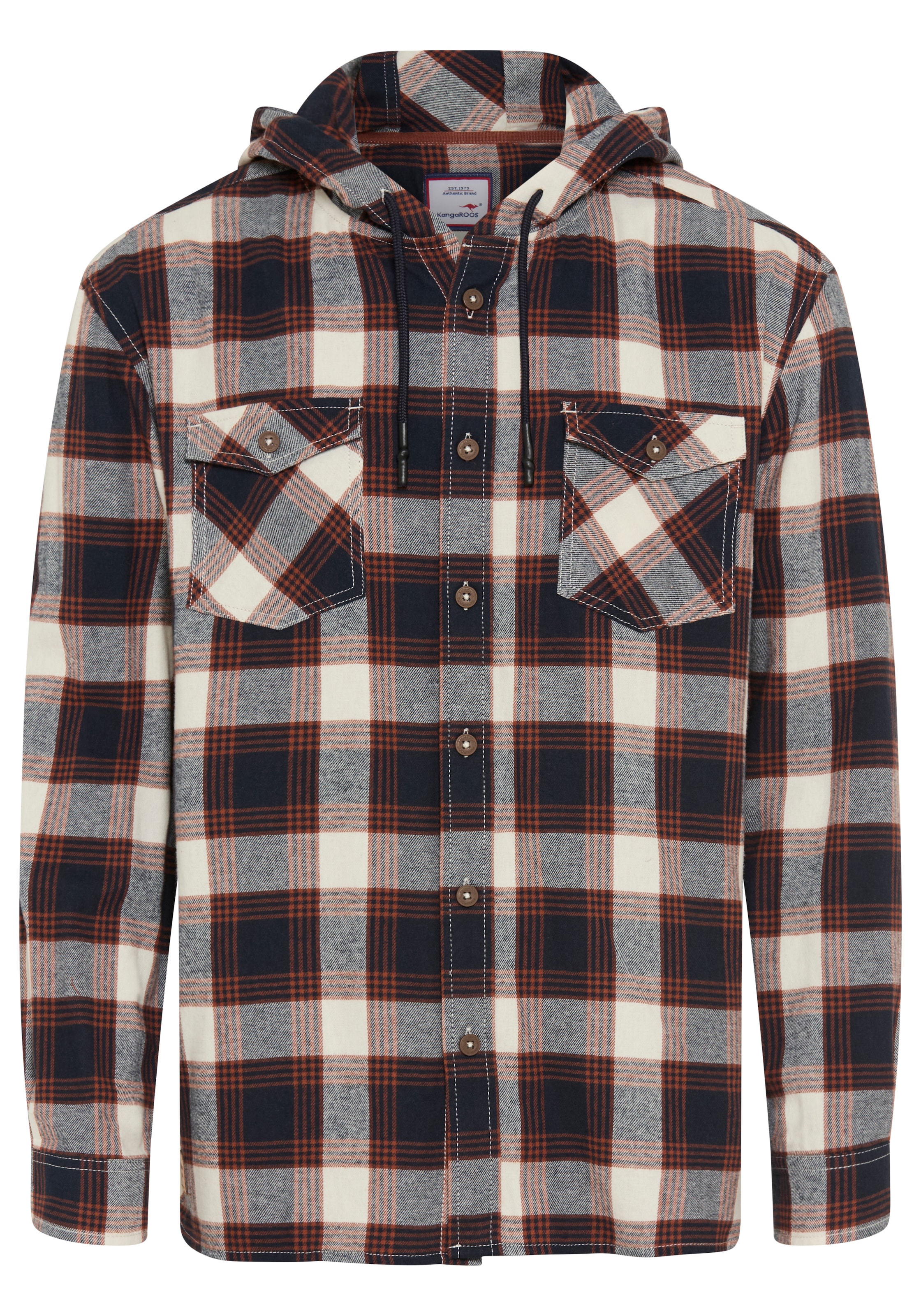 KangaROOS Kapuzenhemd mit bequemer Passform, aus Flanell, Kariert