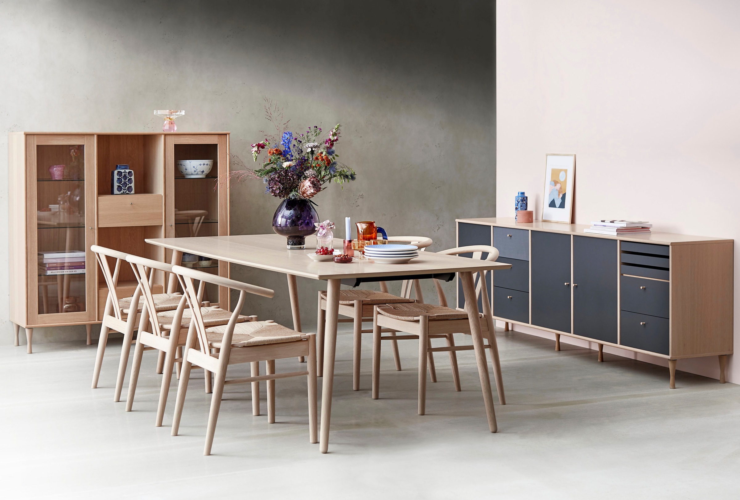 Hammel Furniture Esstisch »Meza Designtisch mit Auszugsfunktion und 2 Einlegeplatten«, bootsförmige Tischplatte MDF, Eiche Massivholzgestell