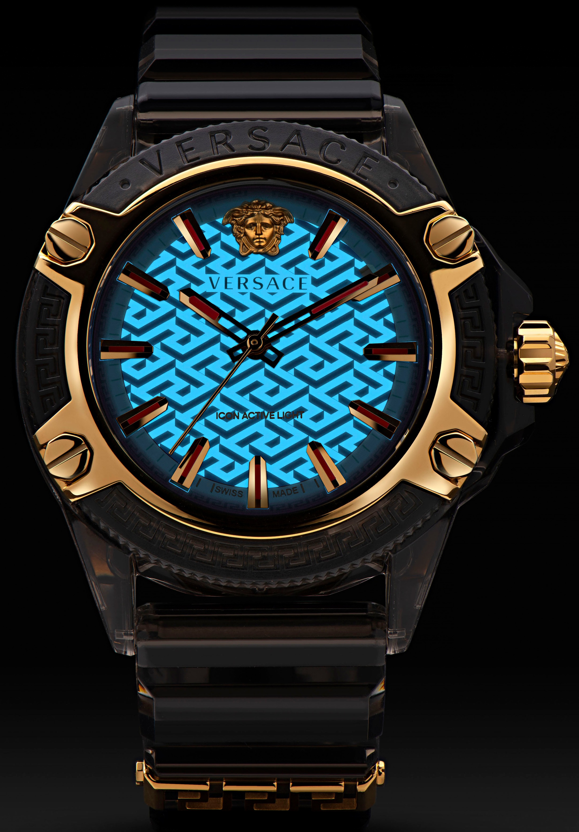 Versace Quarzuhr »ICON ACTIVE LIGHT«, Armbanduhr, Herrenuhr, Swiss Made, Leuchtzeiger, Saphirglas, analog