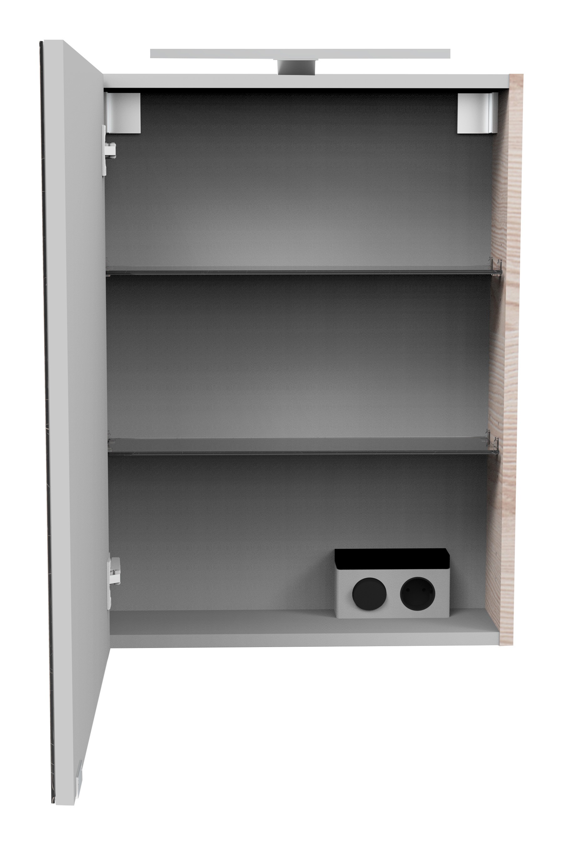FACKELMANN Spiegelschrank »SBC«, (Spiegelschrank mit LED-Aufsatzleuchte), Aufsatzleuchte, Schalter und Steckdose, Breite 50cm, Anschlag links