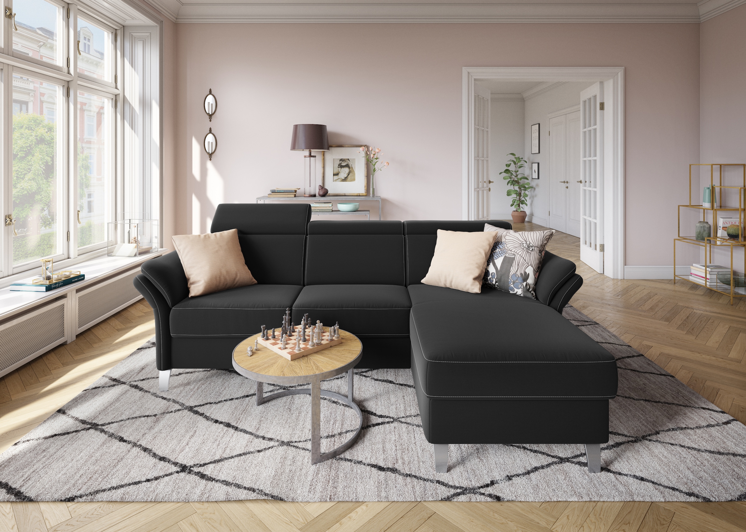 sit&more Ecksofa »Vincenzo L-Form«, inklusive Kopfteilverstellung, wahlweise mit Bettfunktion, Bettkasten
