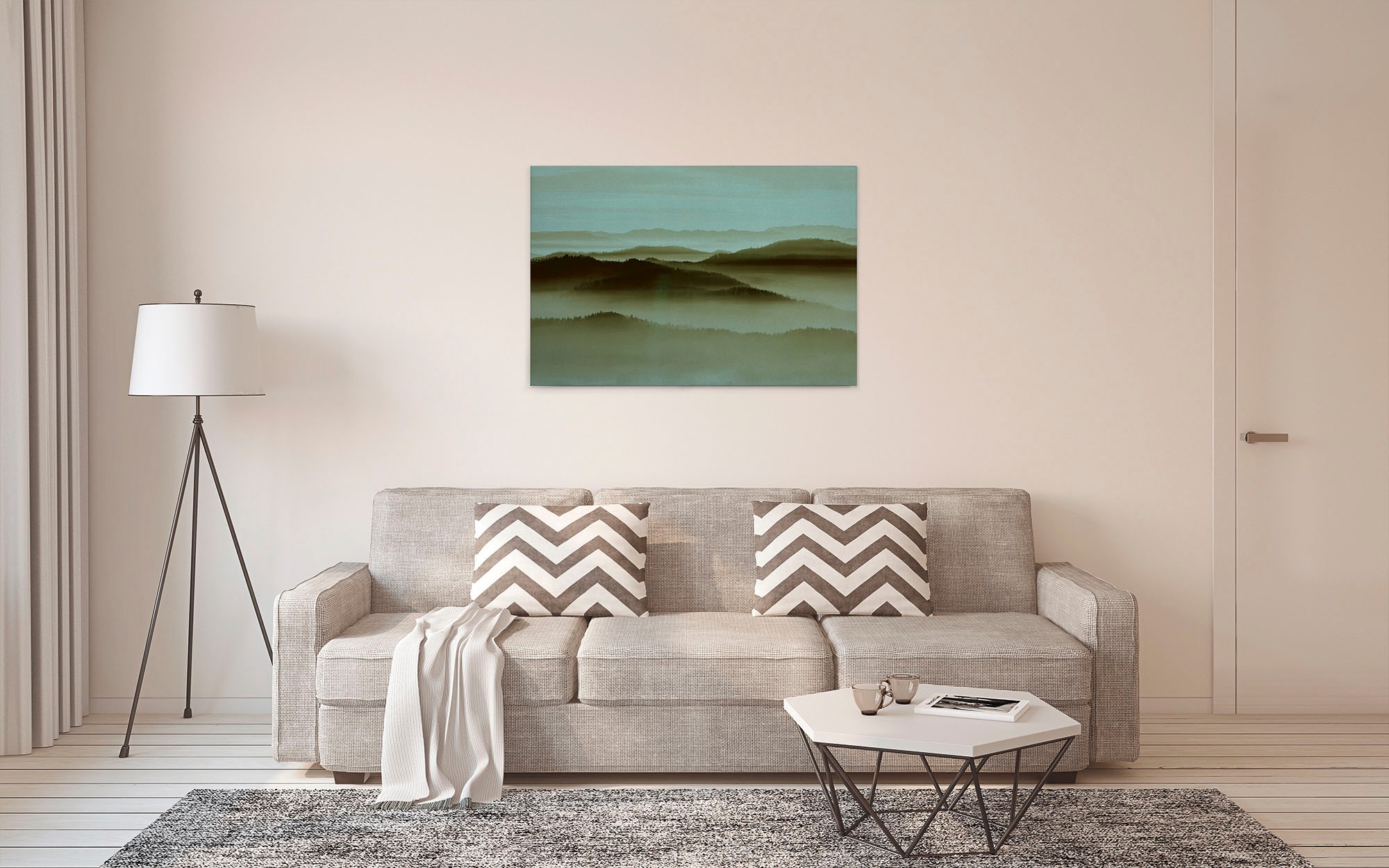 A.S. Création Leinwandbild »horizon«, Kunst-Landschaft-Kinder, (1 St.), Keilrahmen Landschaft Berge Gebirge Nebel Leinwand-Bild Wohnzimmer