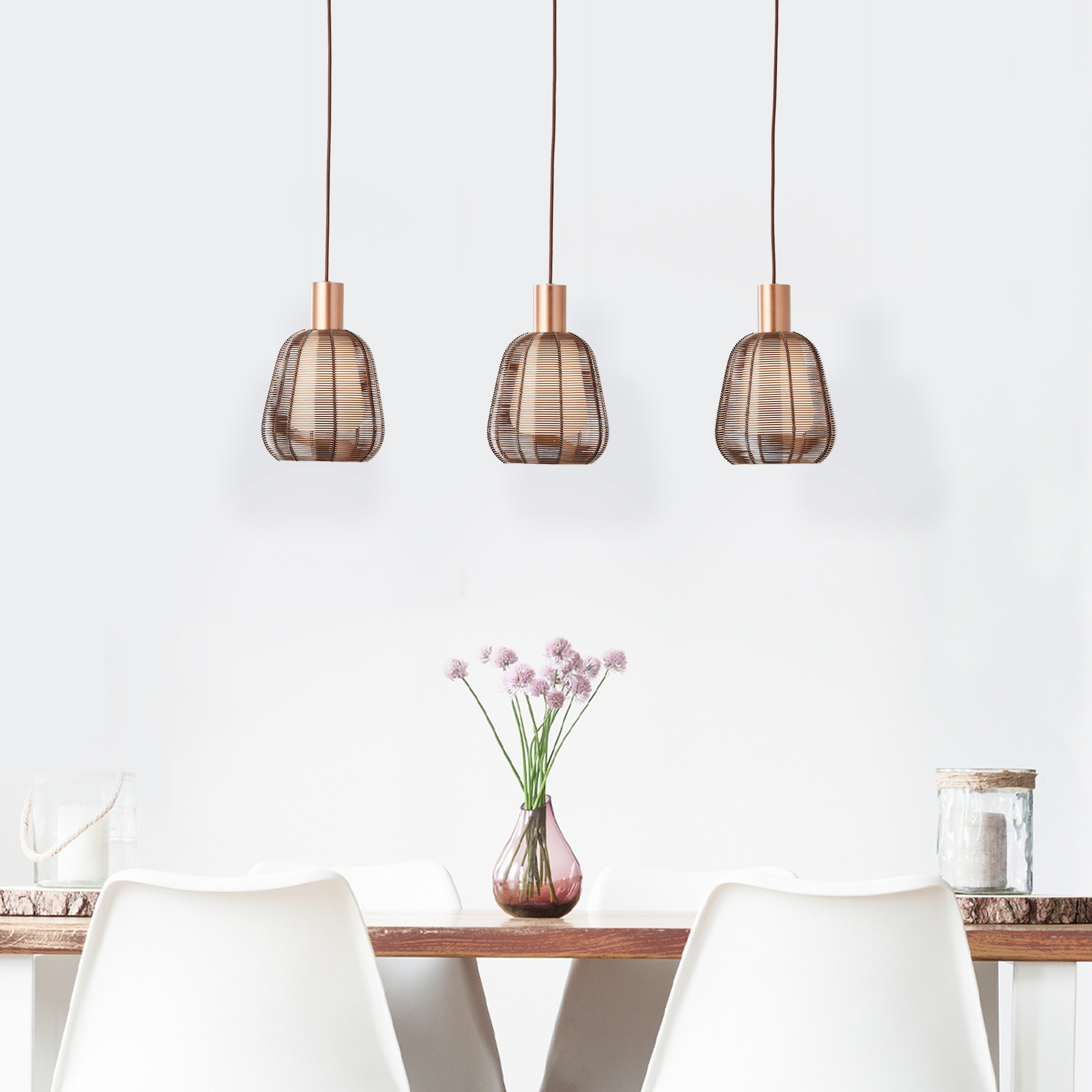 Brilliant Pendelleuchte »Wallace«, 3 flammig, Leuchtmittel E27 | ohne Leuchtmittel, 120 x 85 x 18 cm, 3 x E27, kürzbar, Kaffee dunkel, Metall/Glas