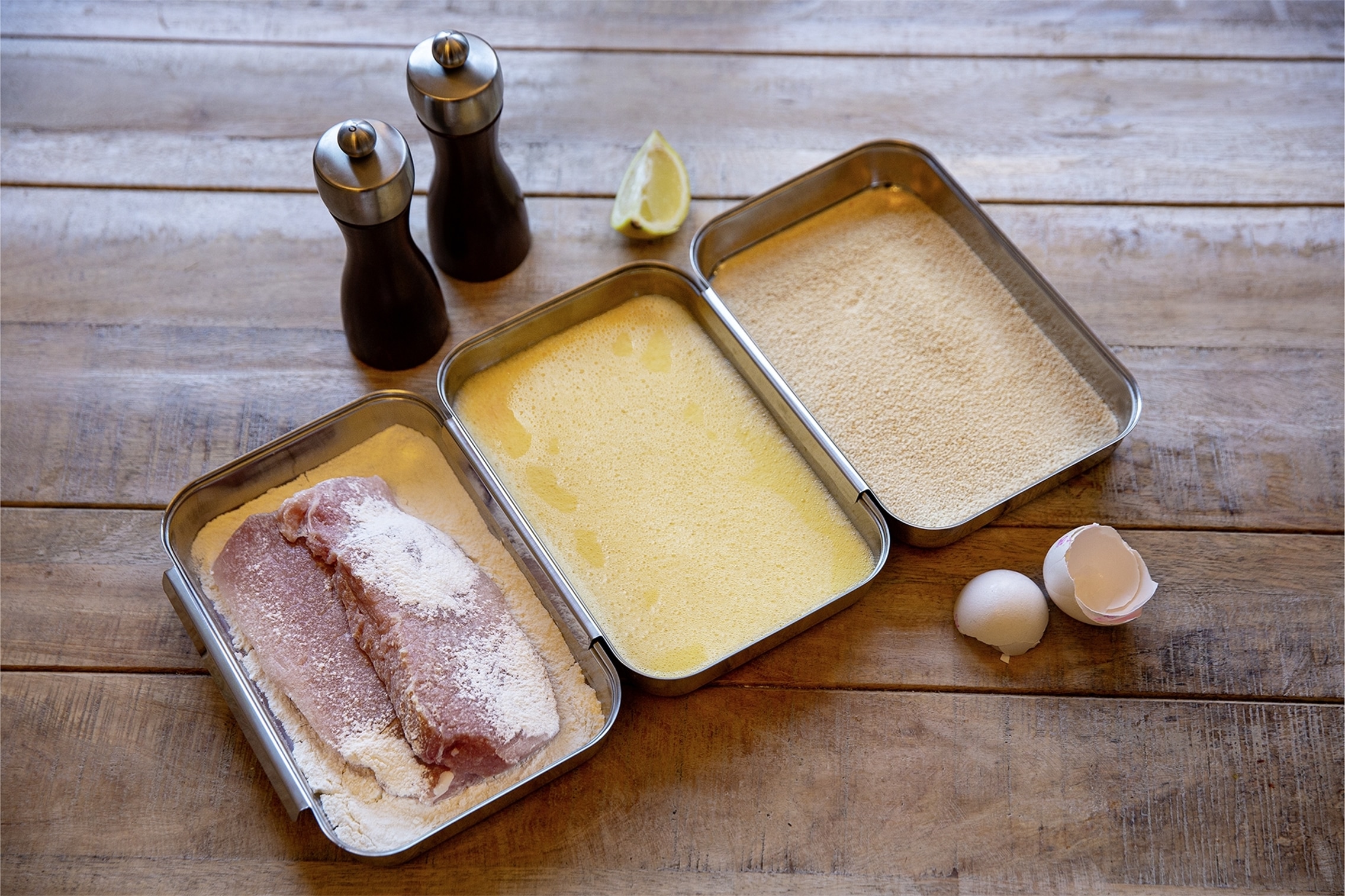 Maximex Panierschale »Edelstahl«, 3 tlg., aus Edelstahl, Panierstraße für Schnitzel, Fisch & Gemüse, spülmaschinengeeignet